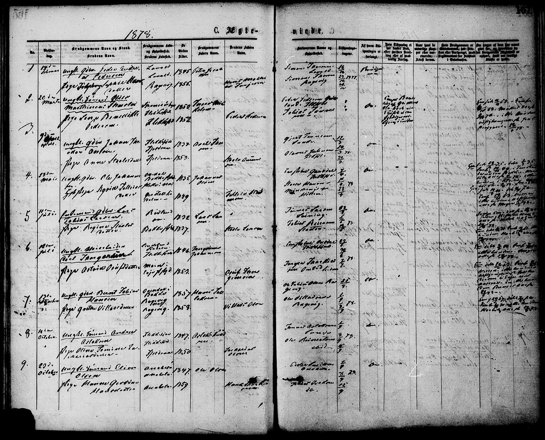 Flekkefjord sokneprestkontor, AV/SAK-1111-0012/F/Fa/Fac/L0007: Parish register (official) no. A 7, 1875-1885, p. 167