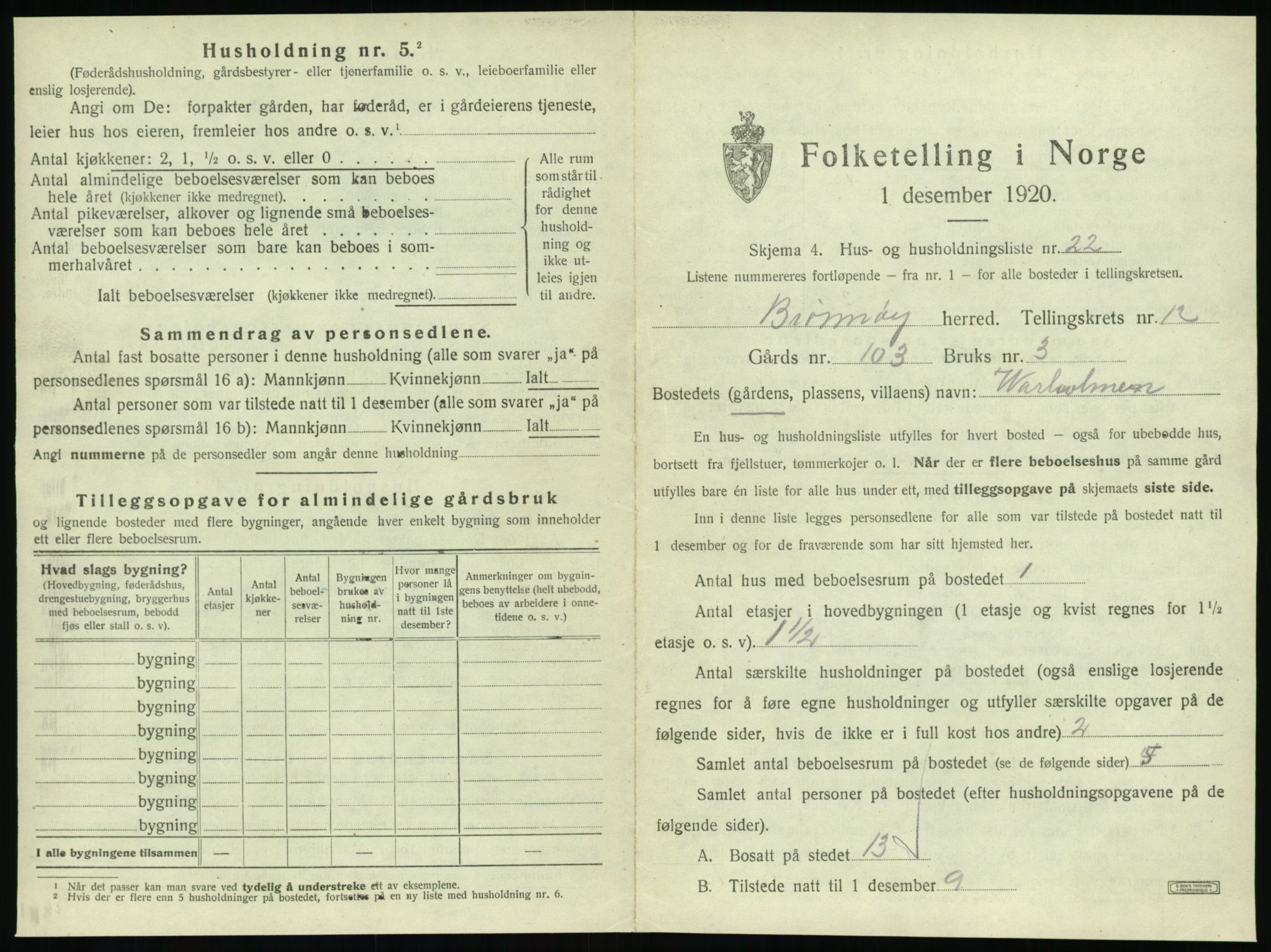 SAT, 1920 census for Brønnøy, 1920, p. 1218