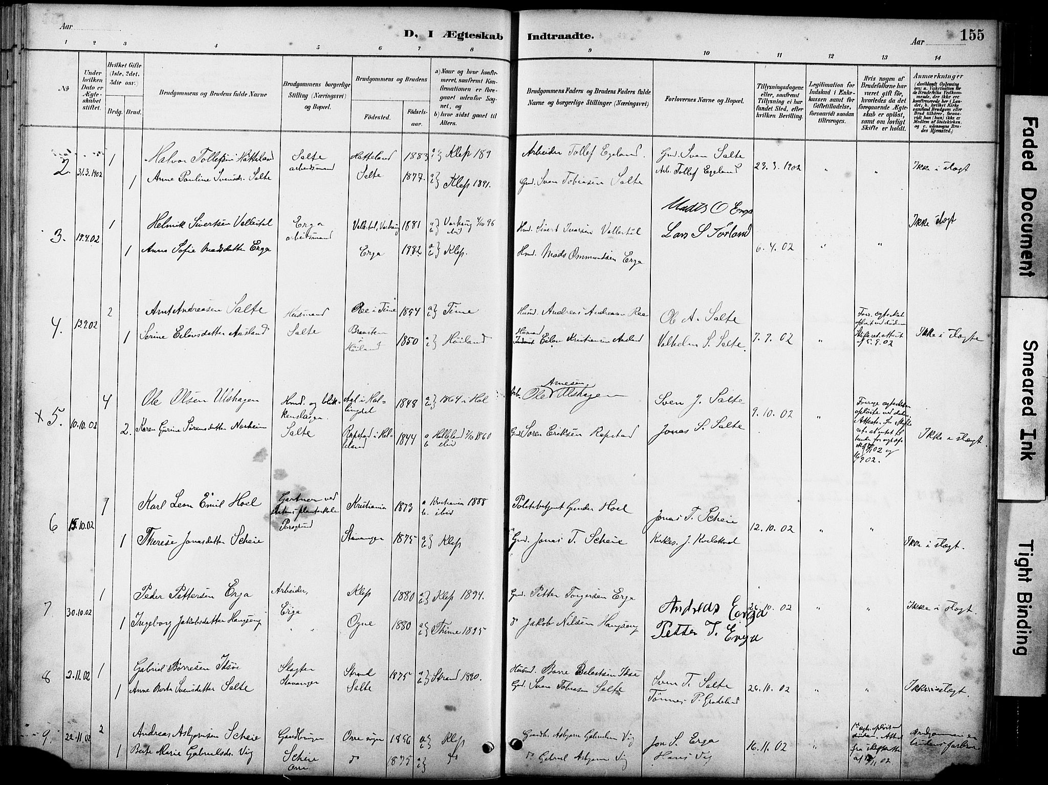 Klepp sokneprestkontor, SAST/A-101803/001/3/30BA/L0007: Parish register (official) no. A 8, 1886-1912, p. 155