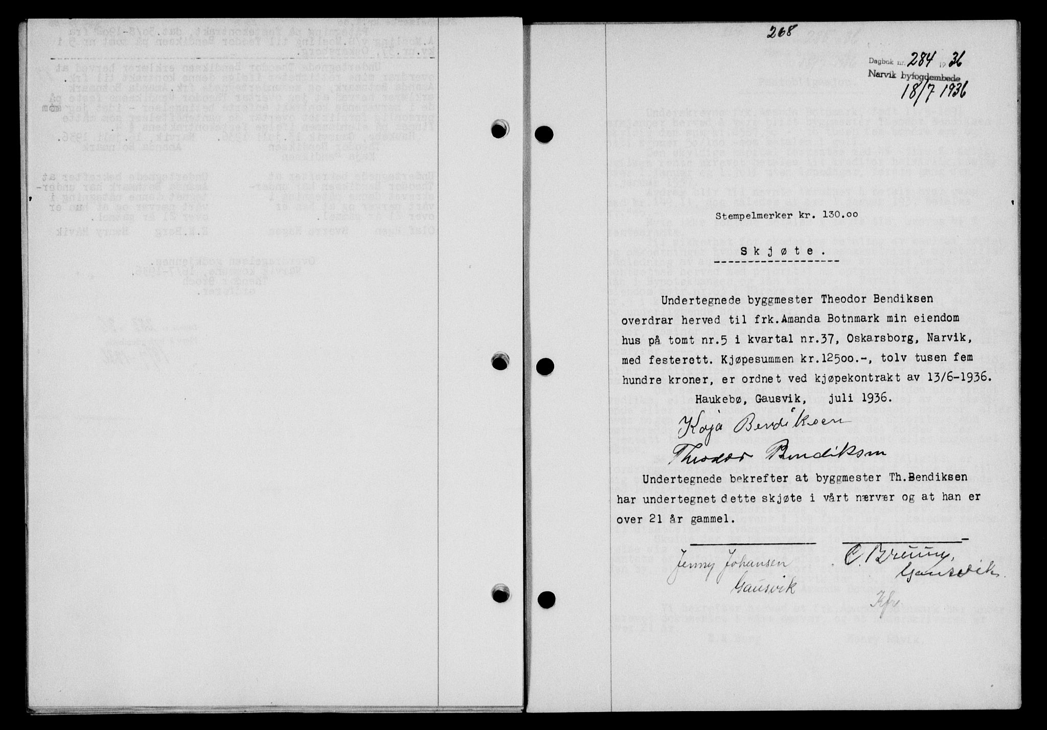 Narvik sorenskriveri, SAT/A-0002/1/2/2C/2Ca/L0011: Mortgage book no. 14, 1935-1937, Deed date: 18.07.1936