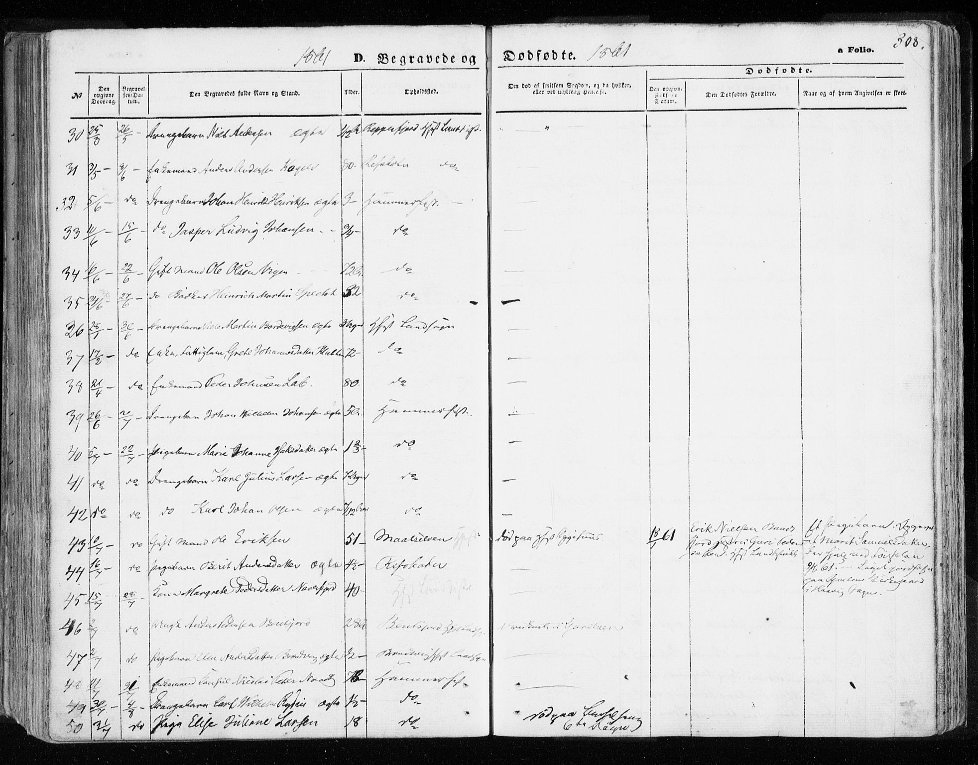 Hammerfest sokneprestkontor, AV/SATØ-S-1347/H/Ha/L0005.kirke: Parish register (official) no. 5, 1857-1869, p. 308