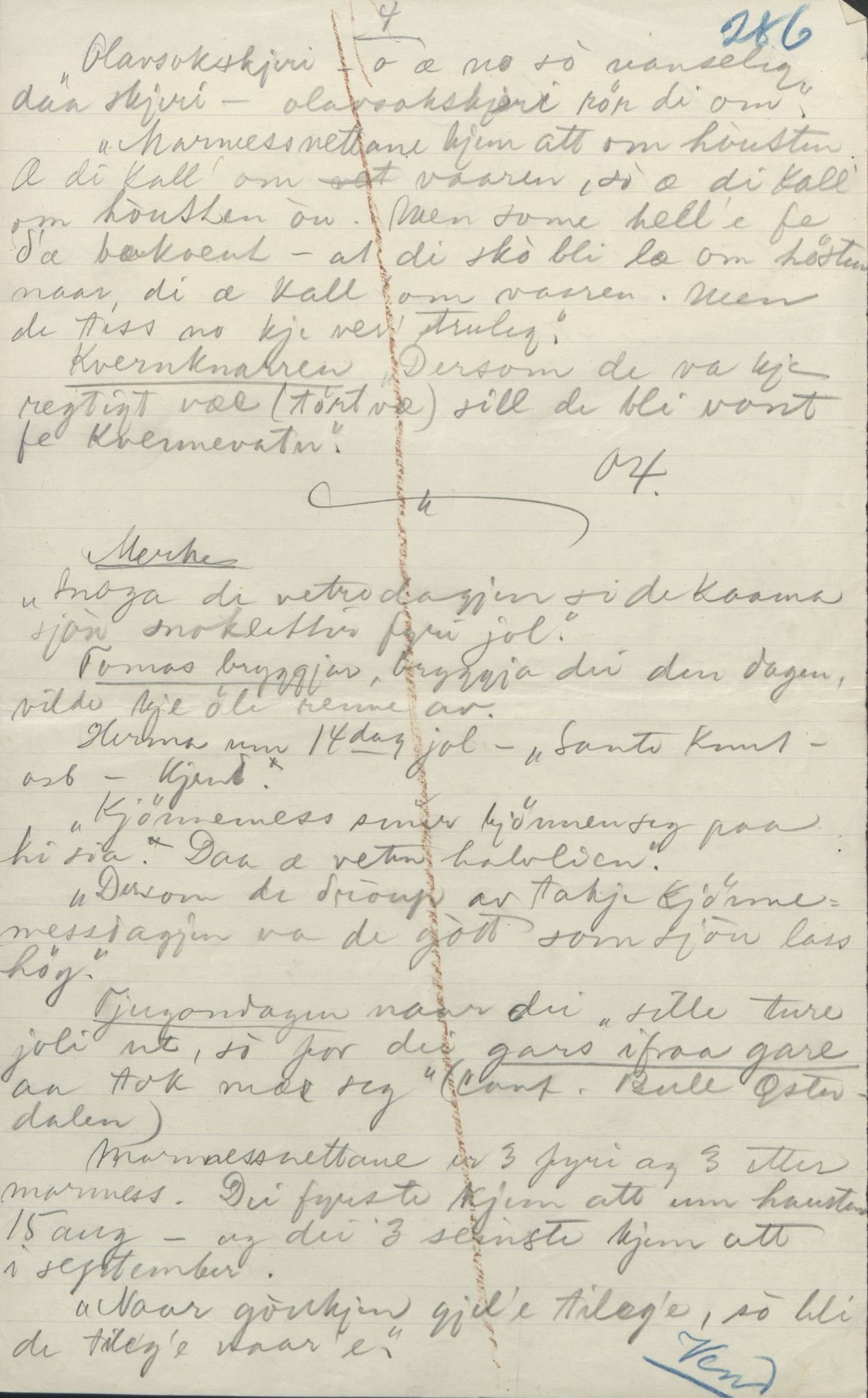 Rikard Berge, TEMU/TGM-A-1003/F/L0004/0044: 101-159 / 147 Visa om Storegut 4 vers. Også diverse kjelder. , 1906-1908, p. 286