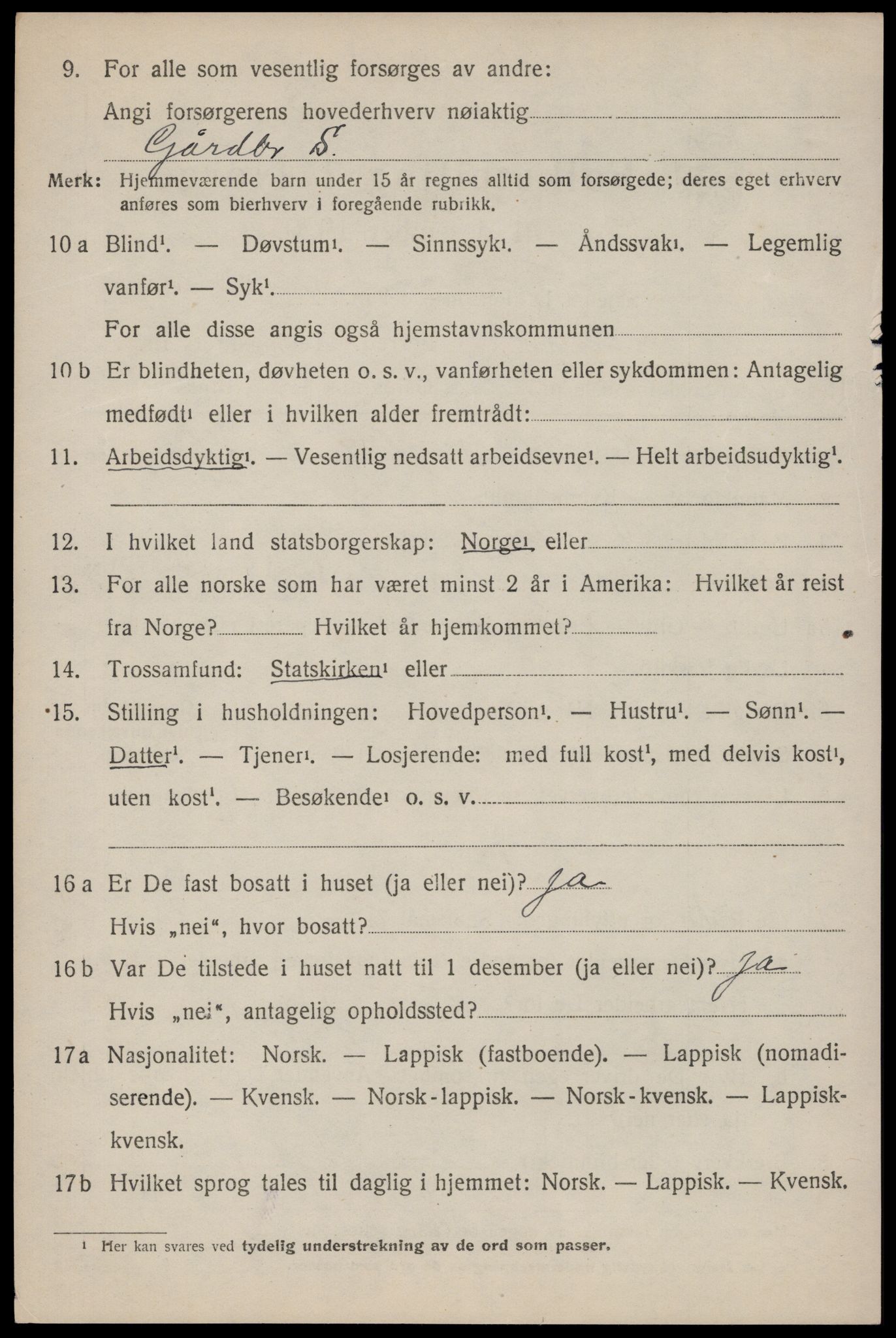 SAT, 1920 census for Dverberg, 1920, p. 10999