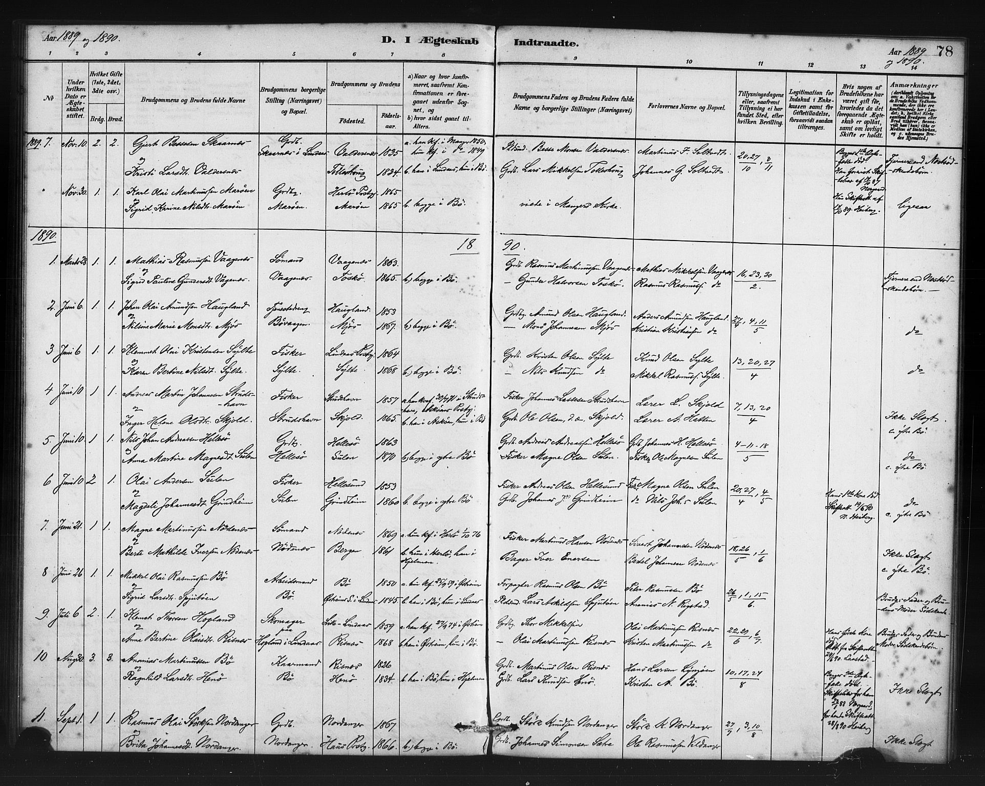 Manger sokneprestembete, SAB/A-76801/H/Haa: Parish register (official) no. C 1, 1881-1890, p. 78