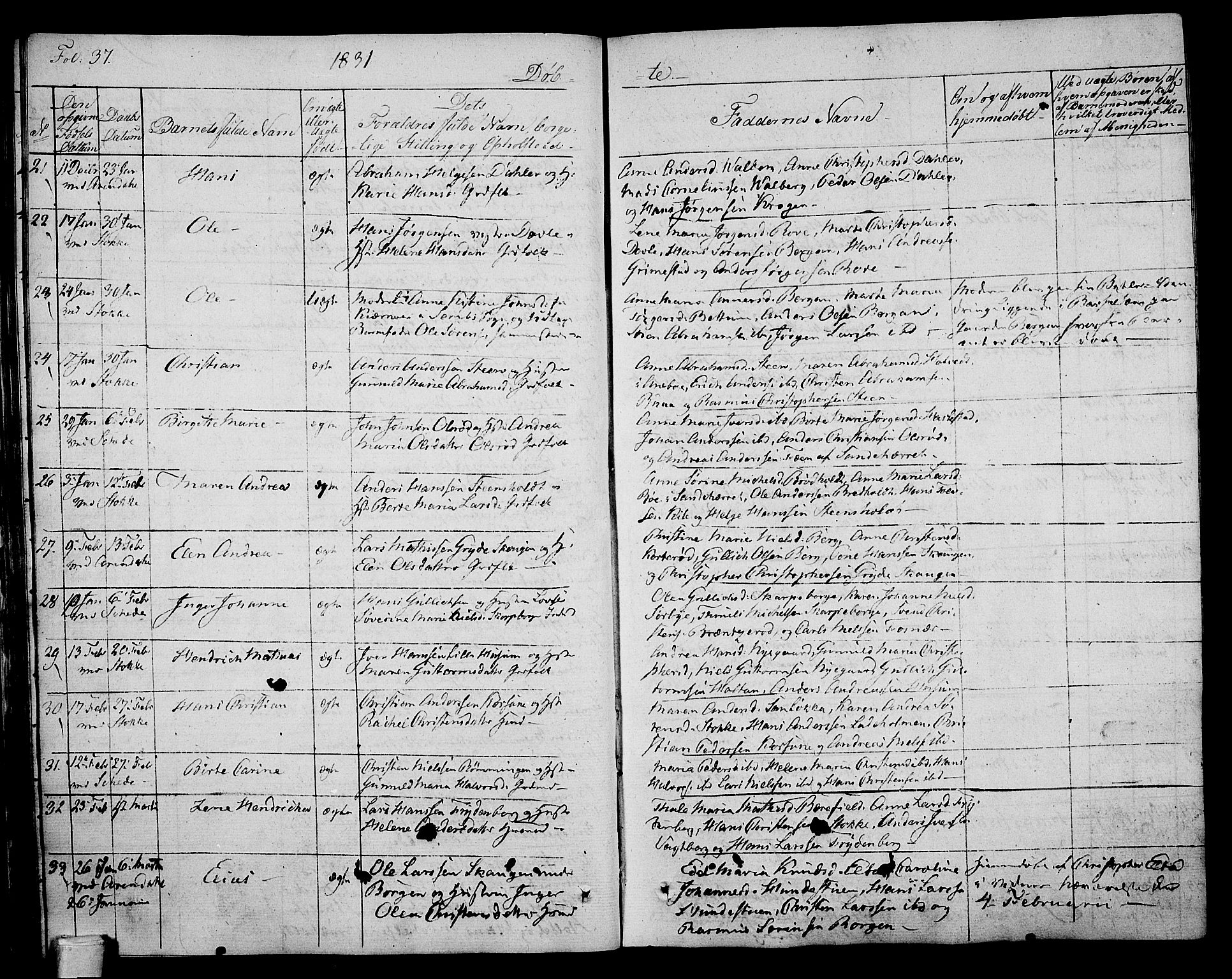 Stokke kirkebøker, AV/SAKO-A-320/F/Fa/L0006: Parish register (official) no. I 6, 1826-1843, p. 37