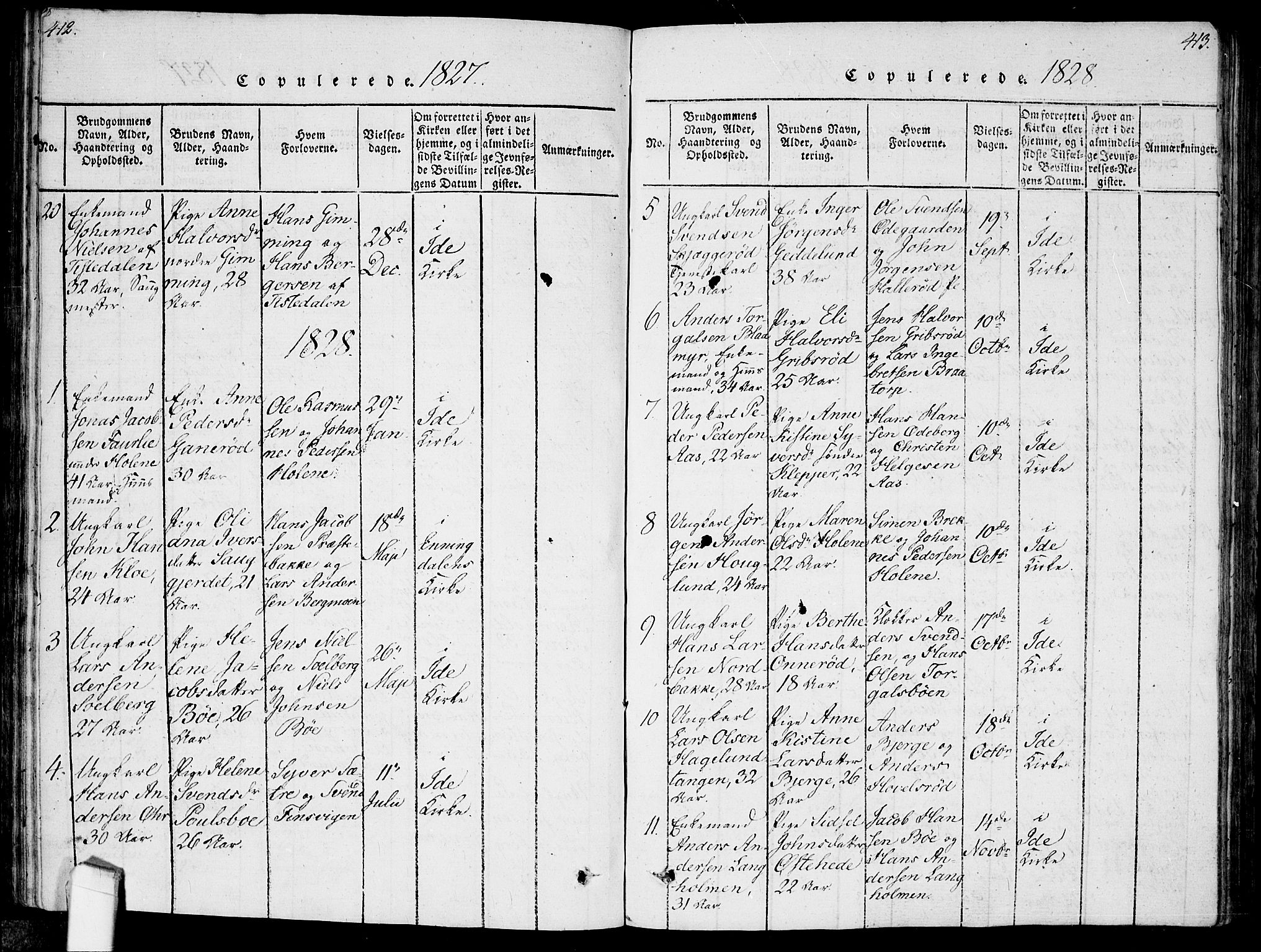 Idd prestekontor Kirkebøker, AV/SAO-A-10911/F/Fc/L0002: Parish register (official) no. III 2, 1815-1831, p. 412-413