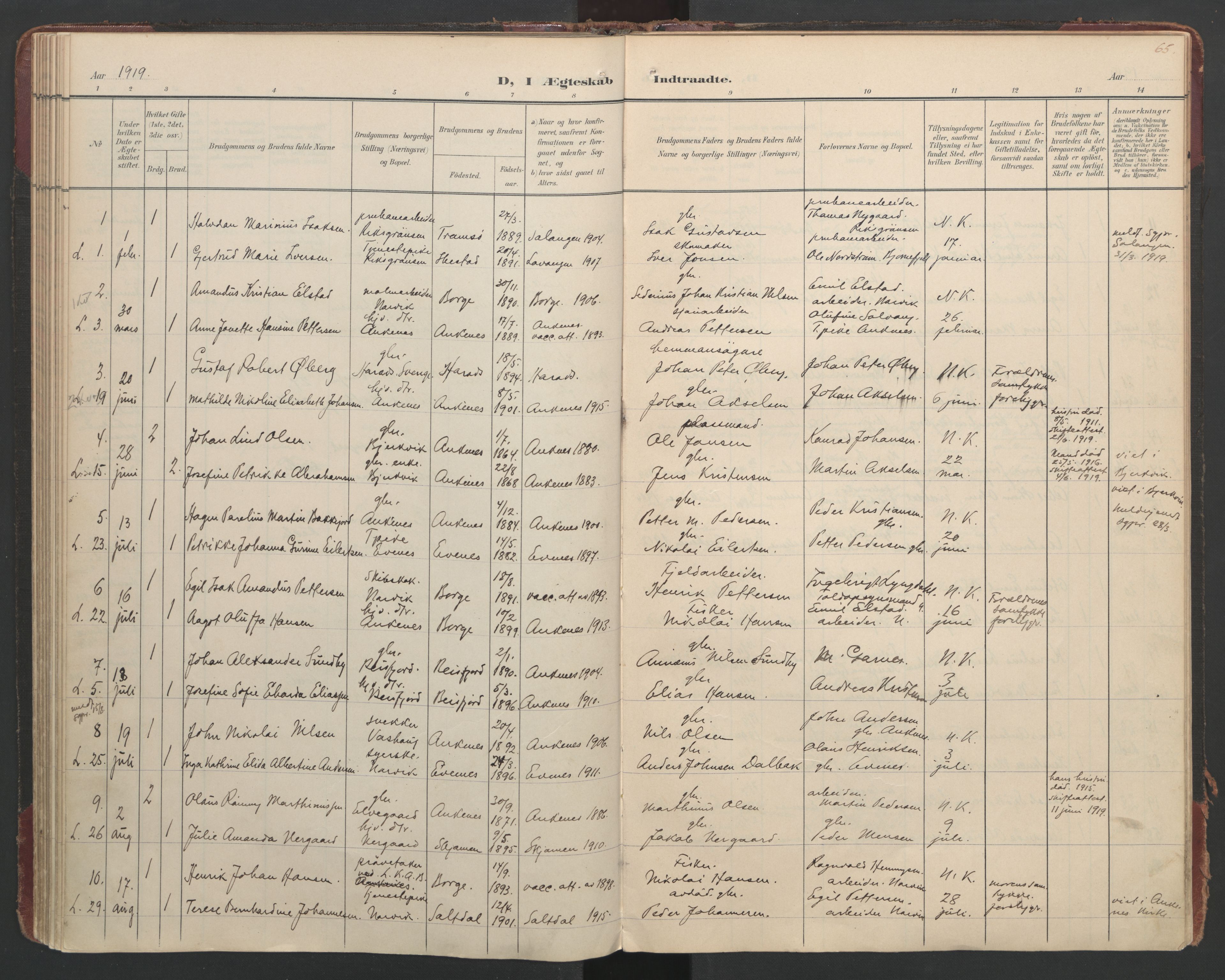 Ministerialprotokoller, klokkerbøker og fødselsregistre - Nordland, AV/SAT-A-1459/866/L0942: Parish register (official) no. 866A05, 1901-1928, p. 65