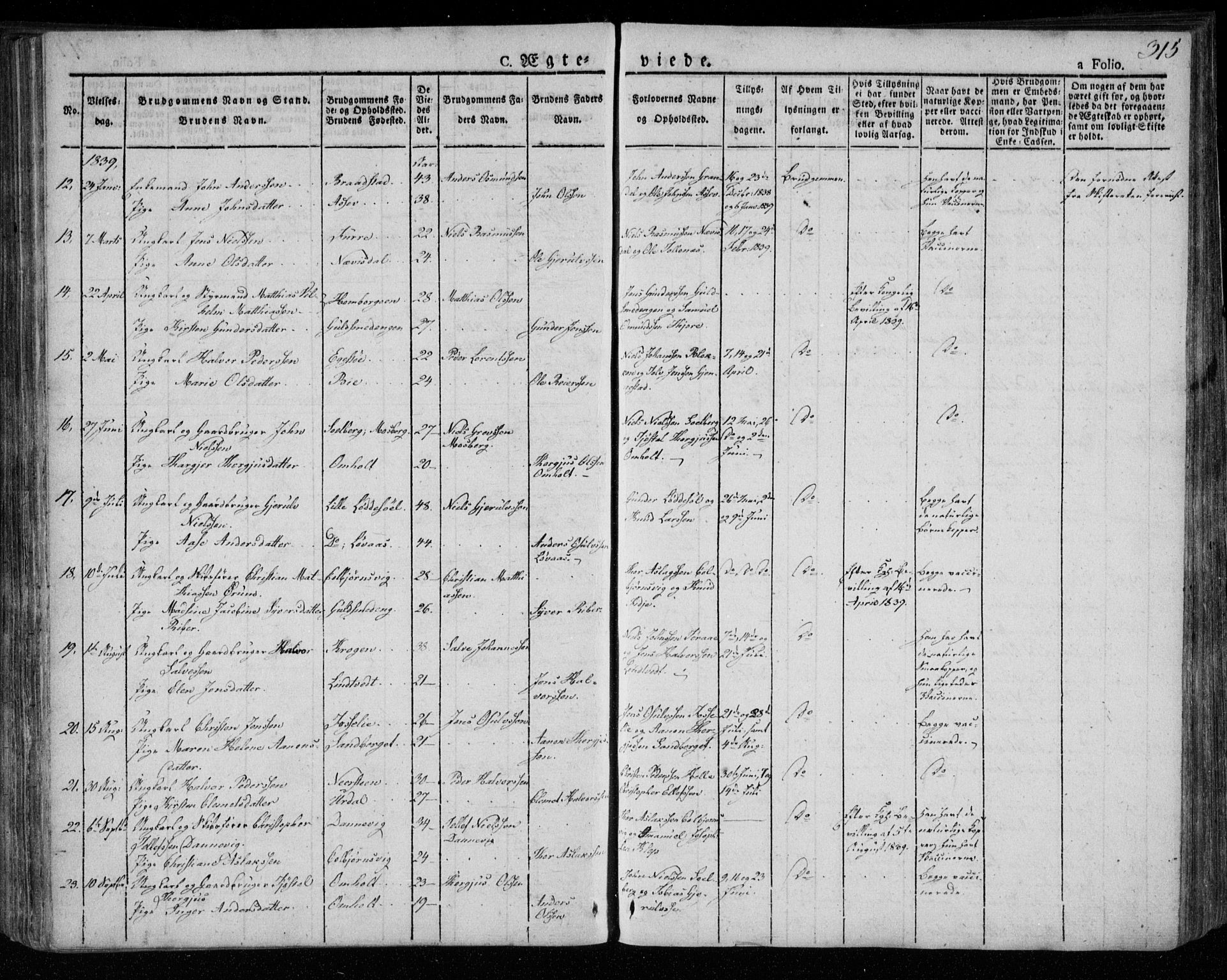 Øyestad sokneprestkontor, AV/SAK-1111-0049/F/Fa/L0013: Parish register (official) no. A 13, 1827-1842, p. 315