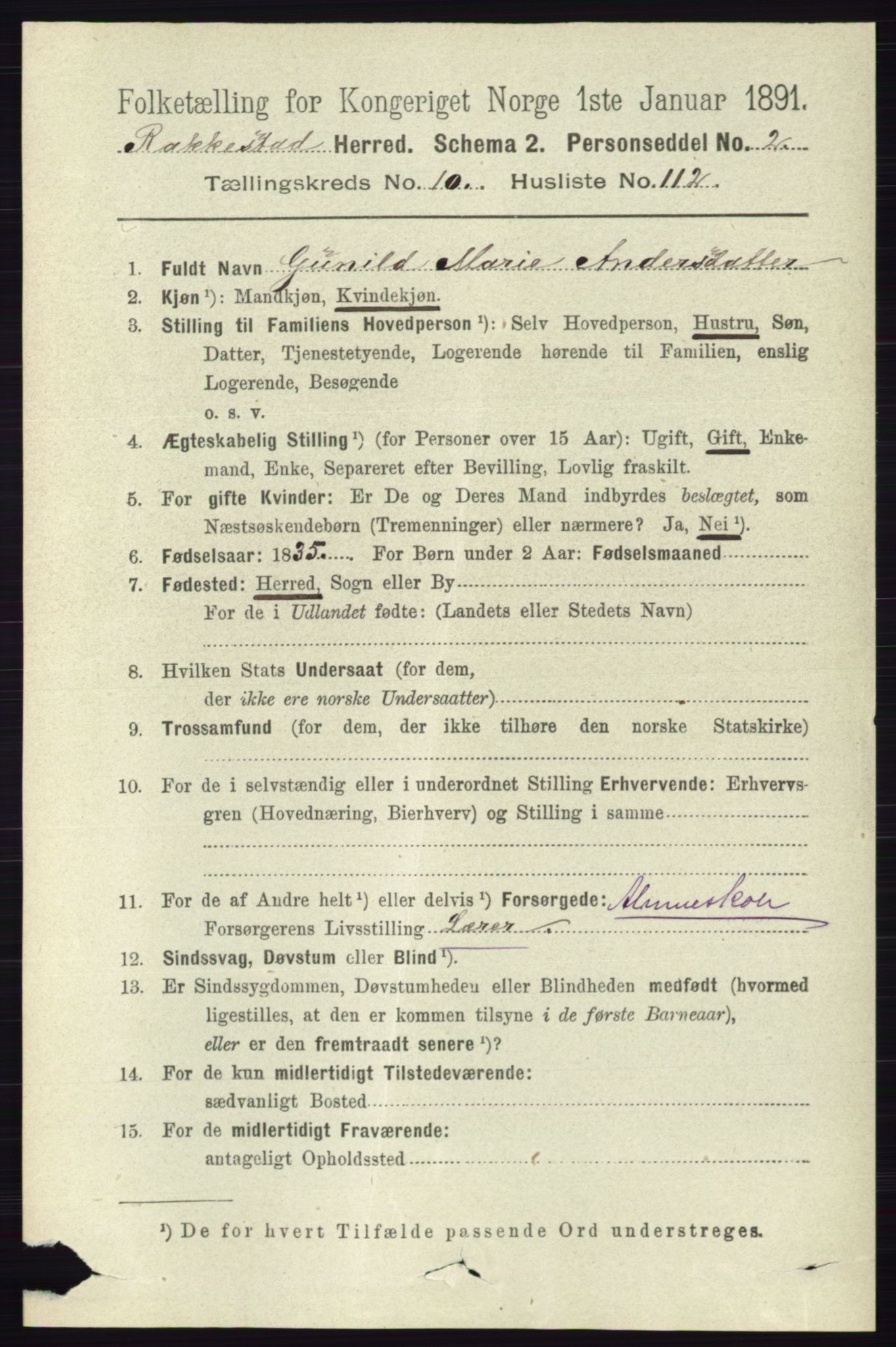 RA, 1891 census for 0128 Rakkestad, 1891, p. 5074