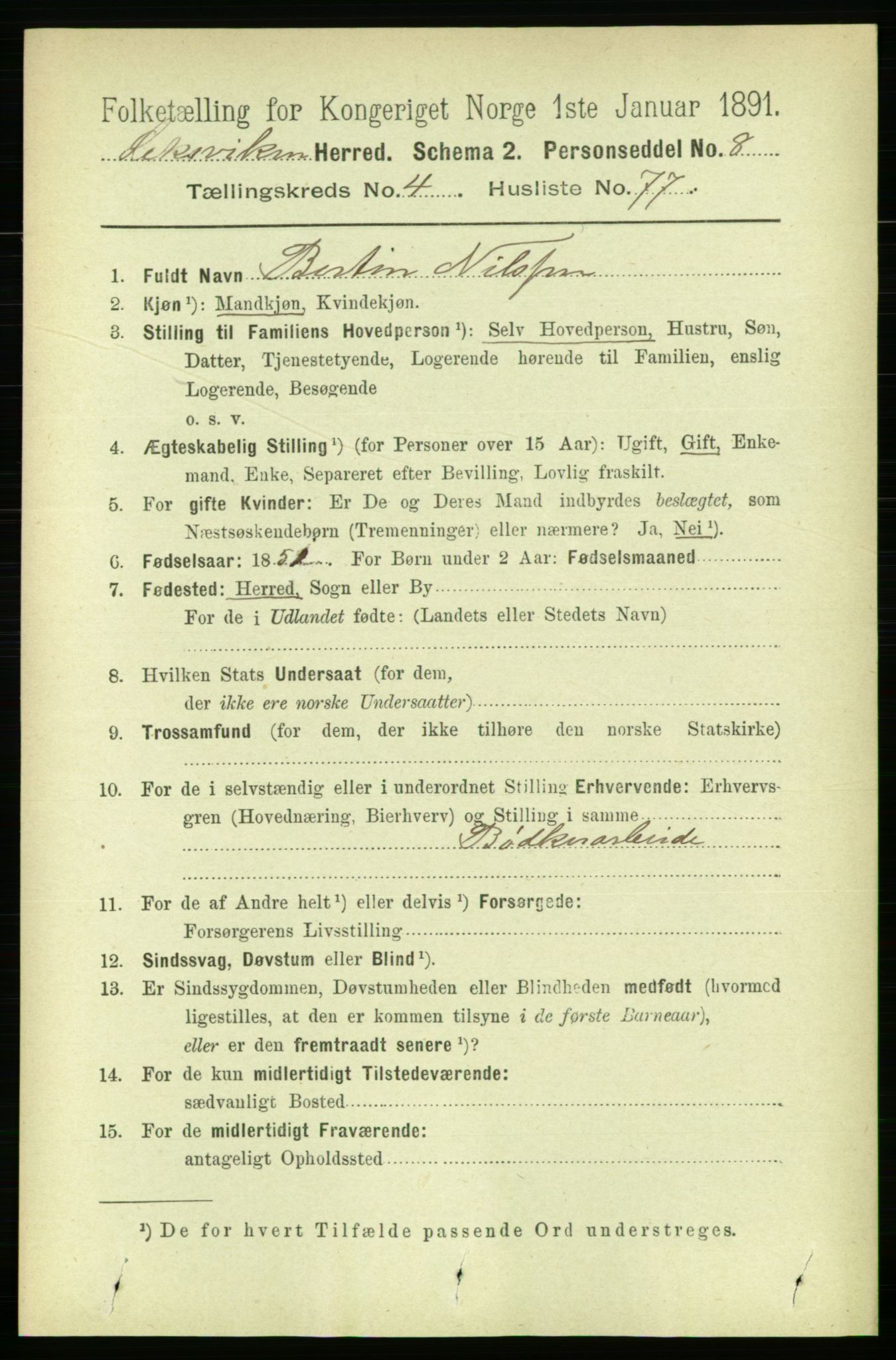 RA, 1891 census for 1718 Leksvik, 1891, p. 2421