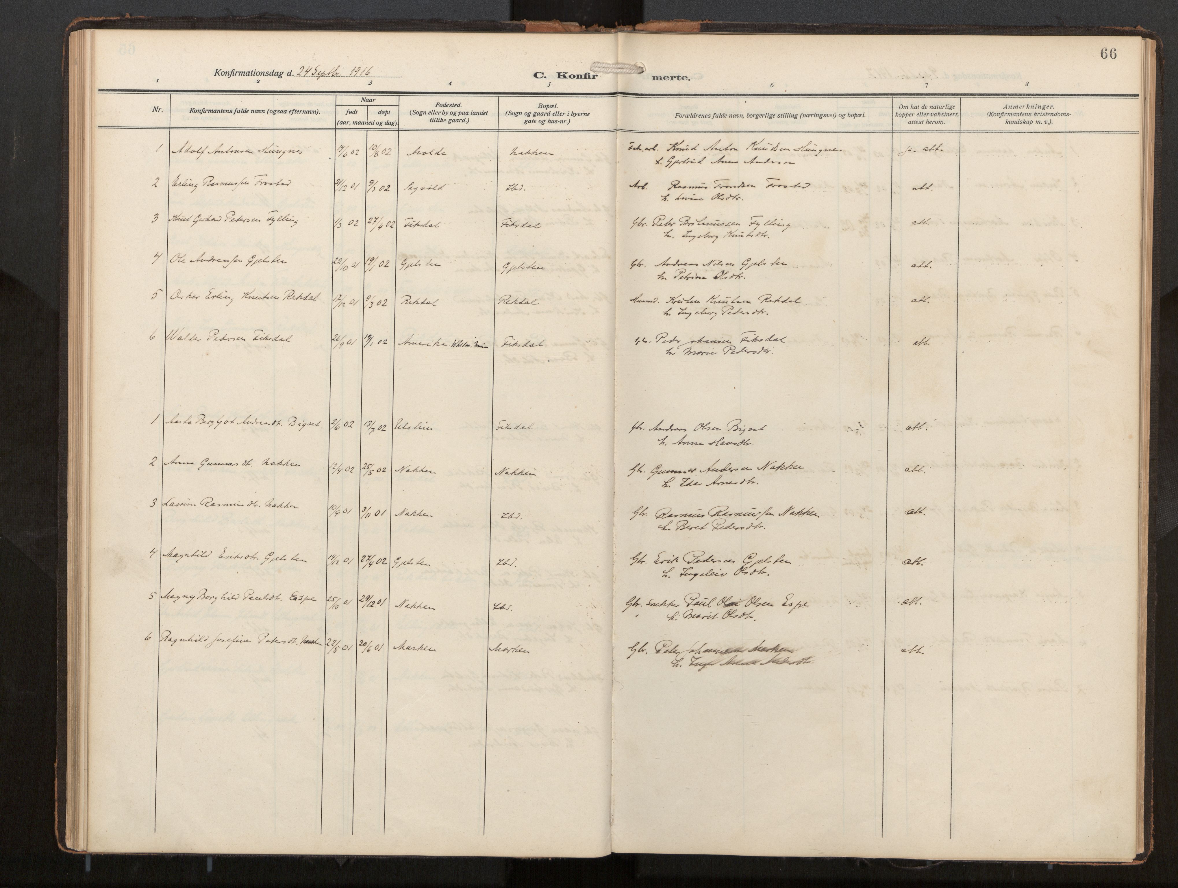 Ministerialprotokoller, klokkerbøker og fødselsregistre - Møre og Romsdal, AV/SAT-A-1454/540/L0540b: Parish register (official) no. 540A03, 1909-1932, p. 66