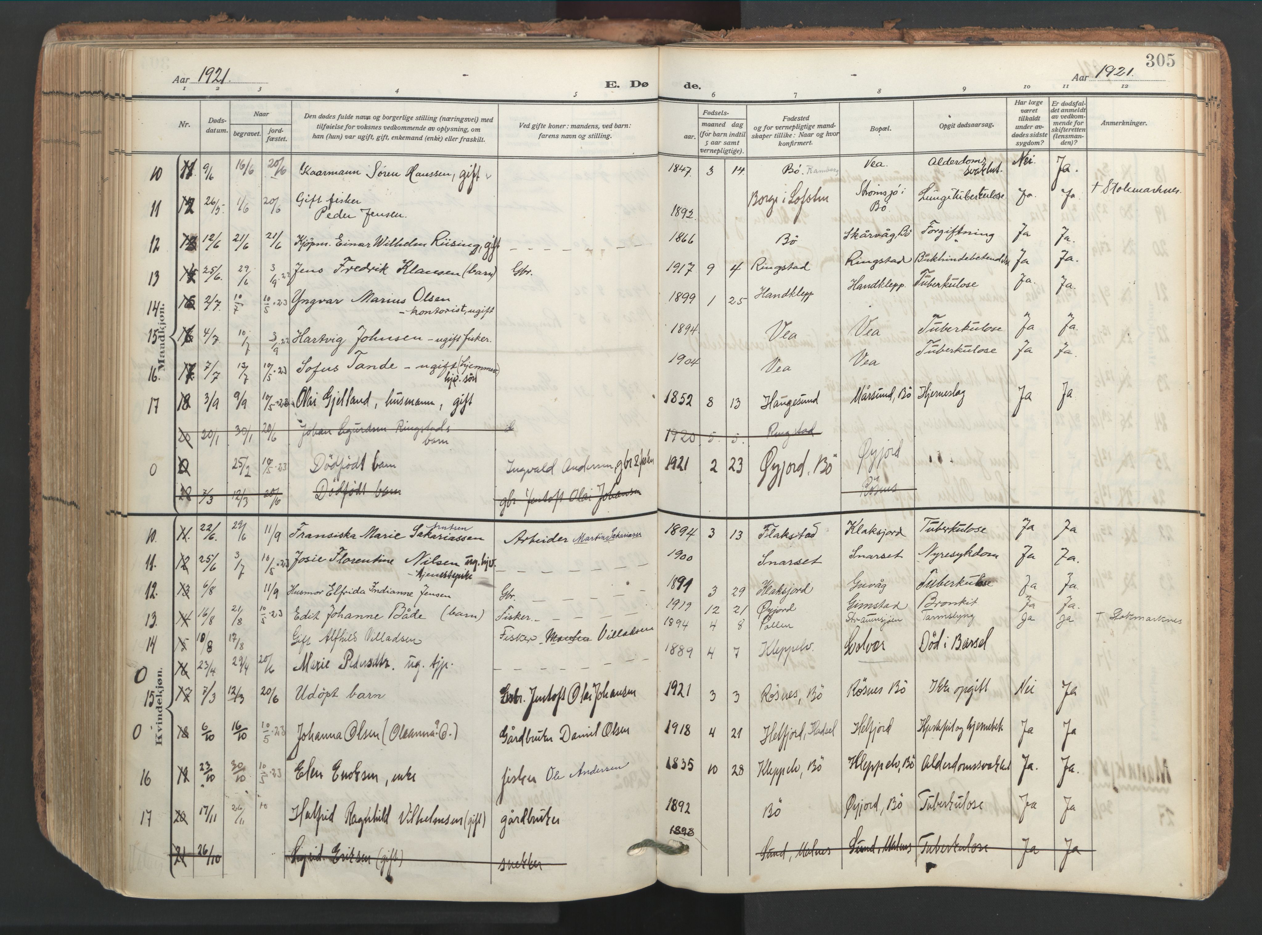 Ministerialprotokoller, klokkerbøker og fødselsregistre - Nordland, SAT/A-1459/891/L1306: Parish register (official) no. 891A11, 1911-1927, p. 305