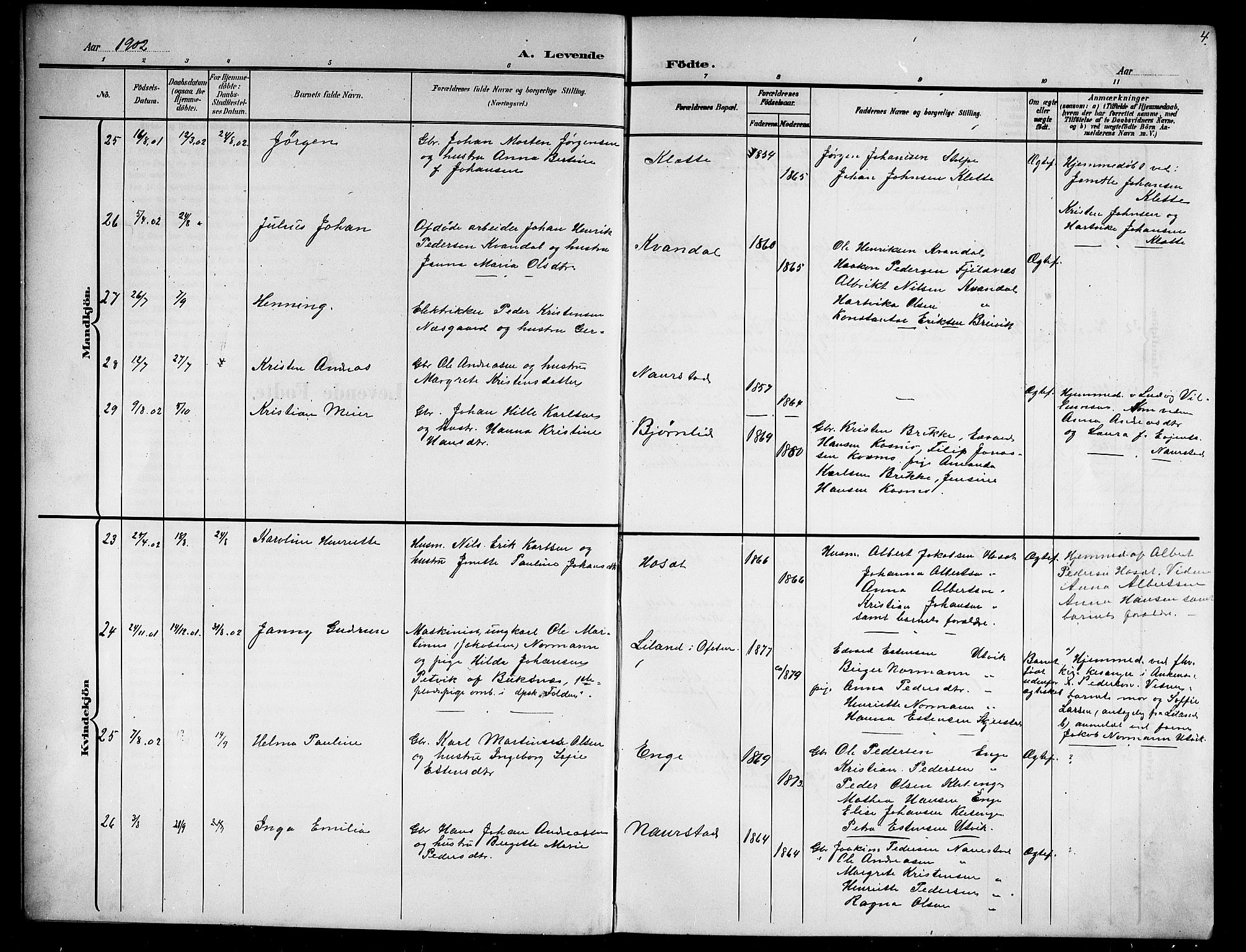 Ministerialprotokoller, klokkerbøker og fødselsregistre - Nordland, AV/SAT-A-1459/852/L0756: Parish register (copy) no. 852C07, 1902-1916, p. 4