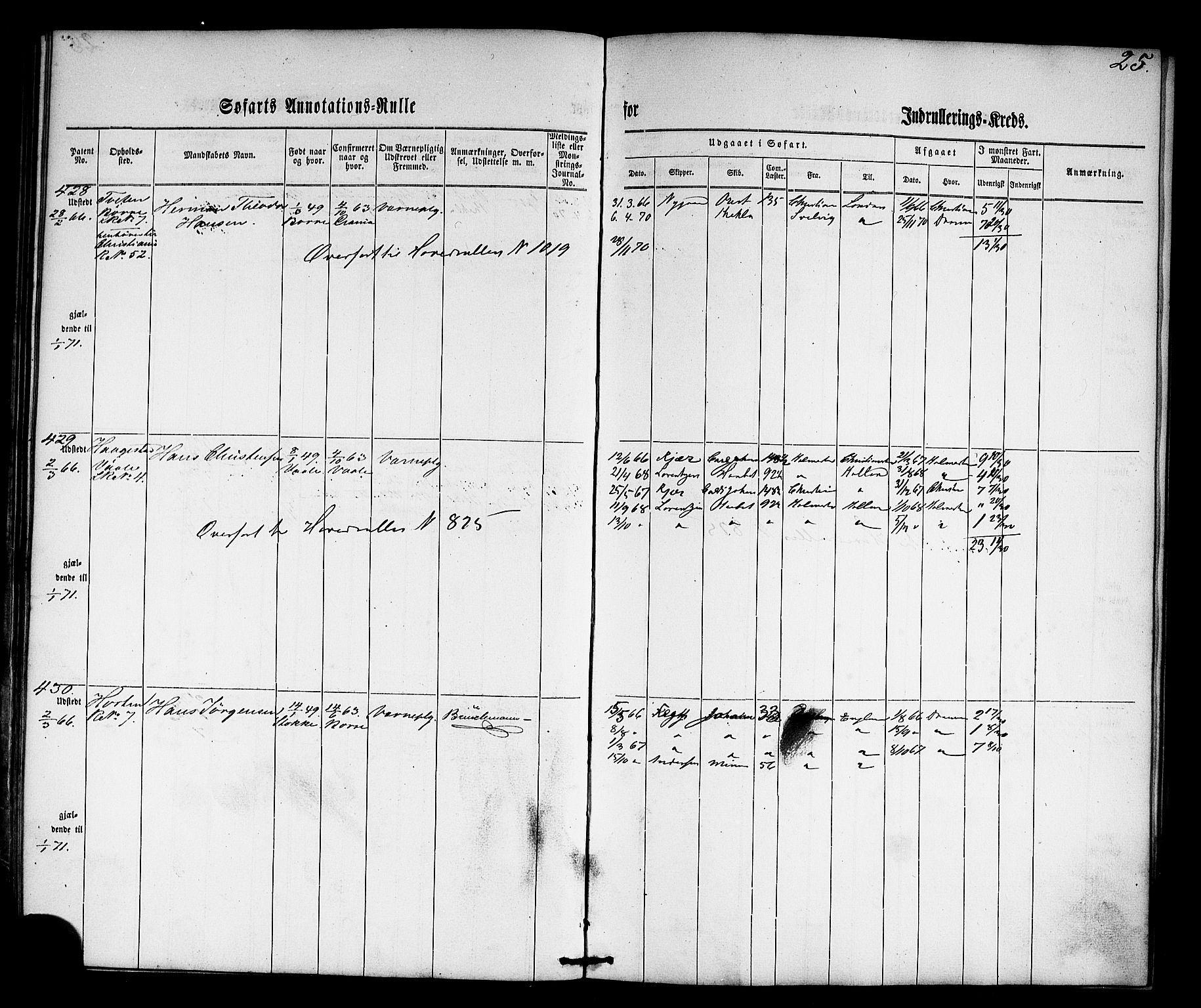 Horten innrulleringskontor, AV/SAKO-A-785/F/Fb/L0001: Annotasjonsrulle, 1864-1868, p. 40