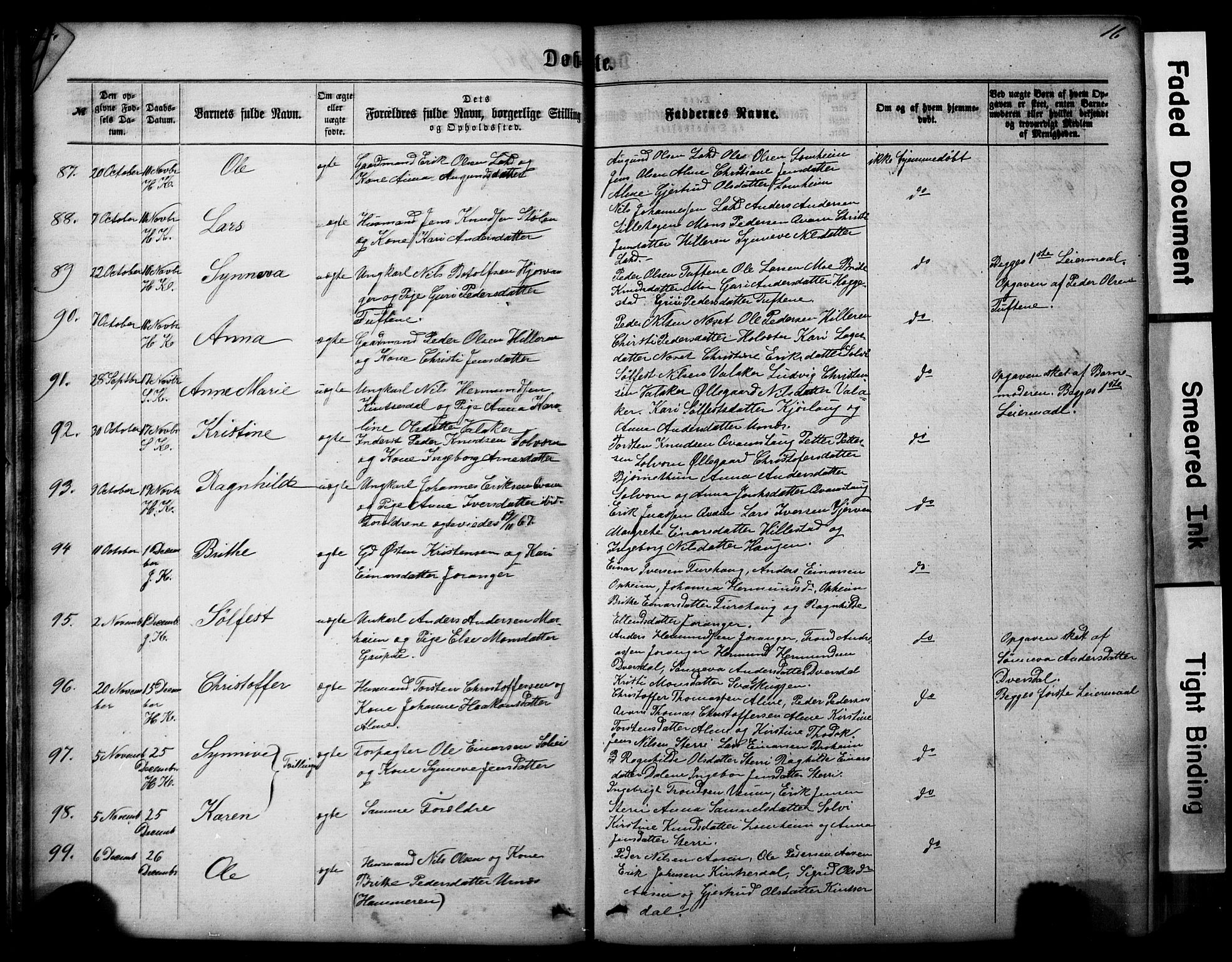 Hafslo sokneprestembete, AV/SAB-A-80301/H/Hab/Haba/L0001: Parish register (copy) no. A 1, 1866-1908, p. 16