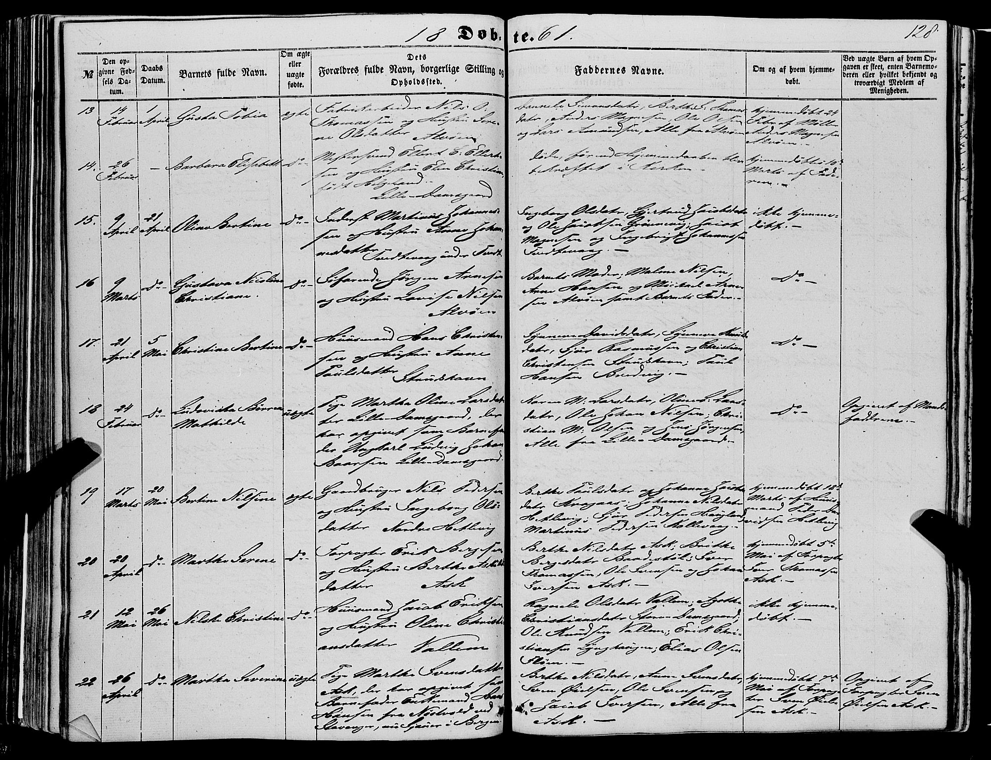 Askøy Sokneprestembete, SAB/A-74101/H/Ha/Haa/Haaa/L0008: Parish register (official) no. A 8, 1852-1862, p. 128
