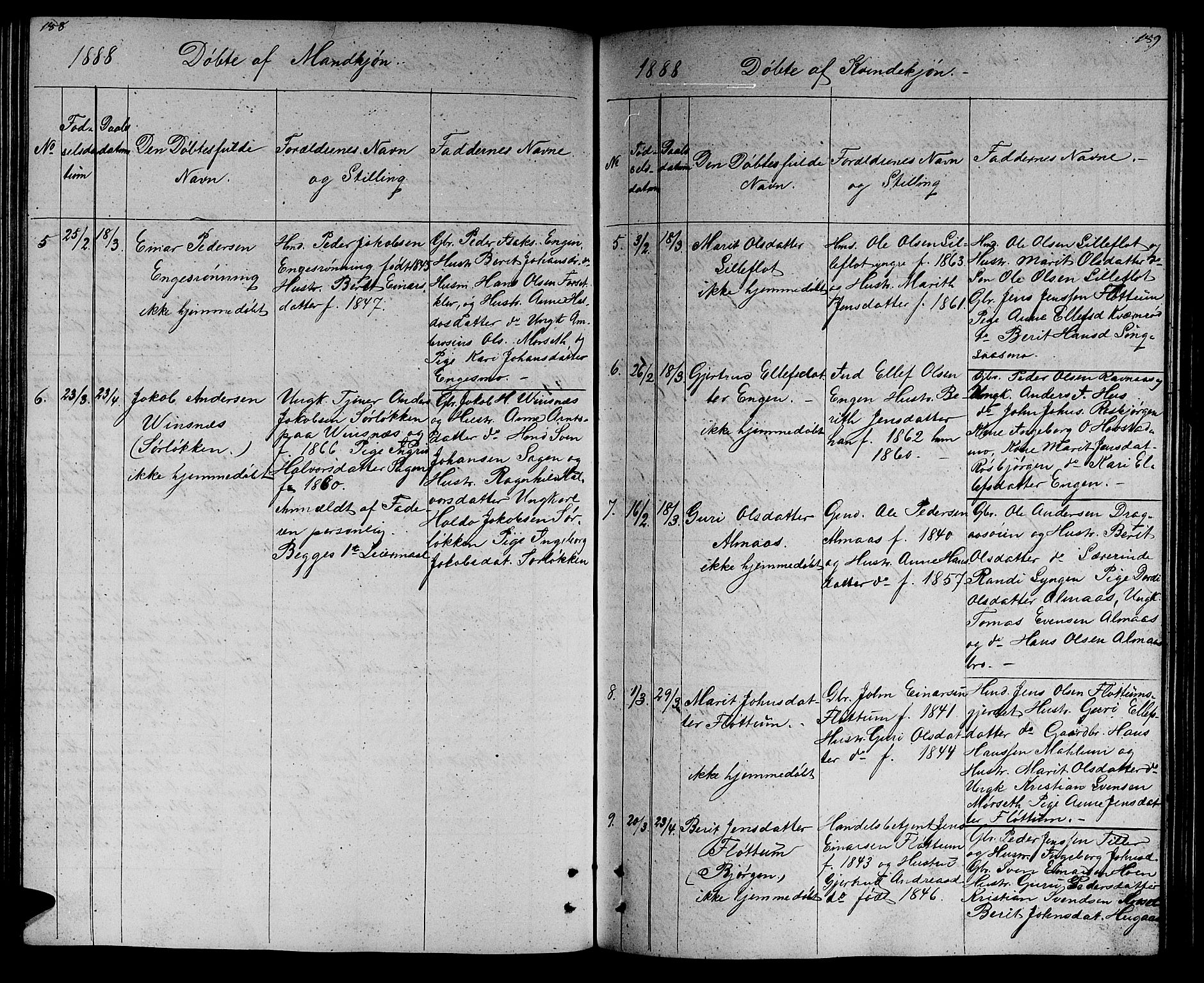 Ministerialprotokoller, klokkerbøker og fødselsregistre - Sør-Trøndelag, SAT/A-1456/688/L1027: Parish register (copy) no. 688C02, 1861-1889, p. 188-189