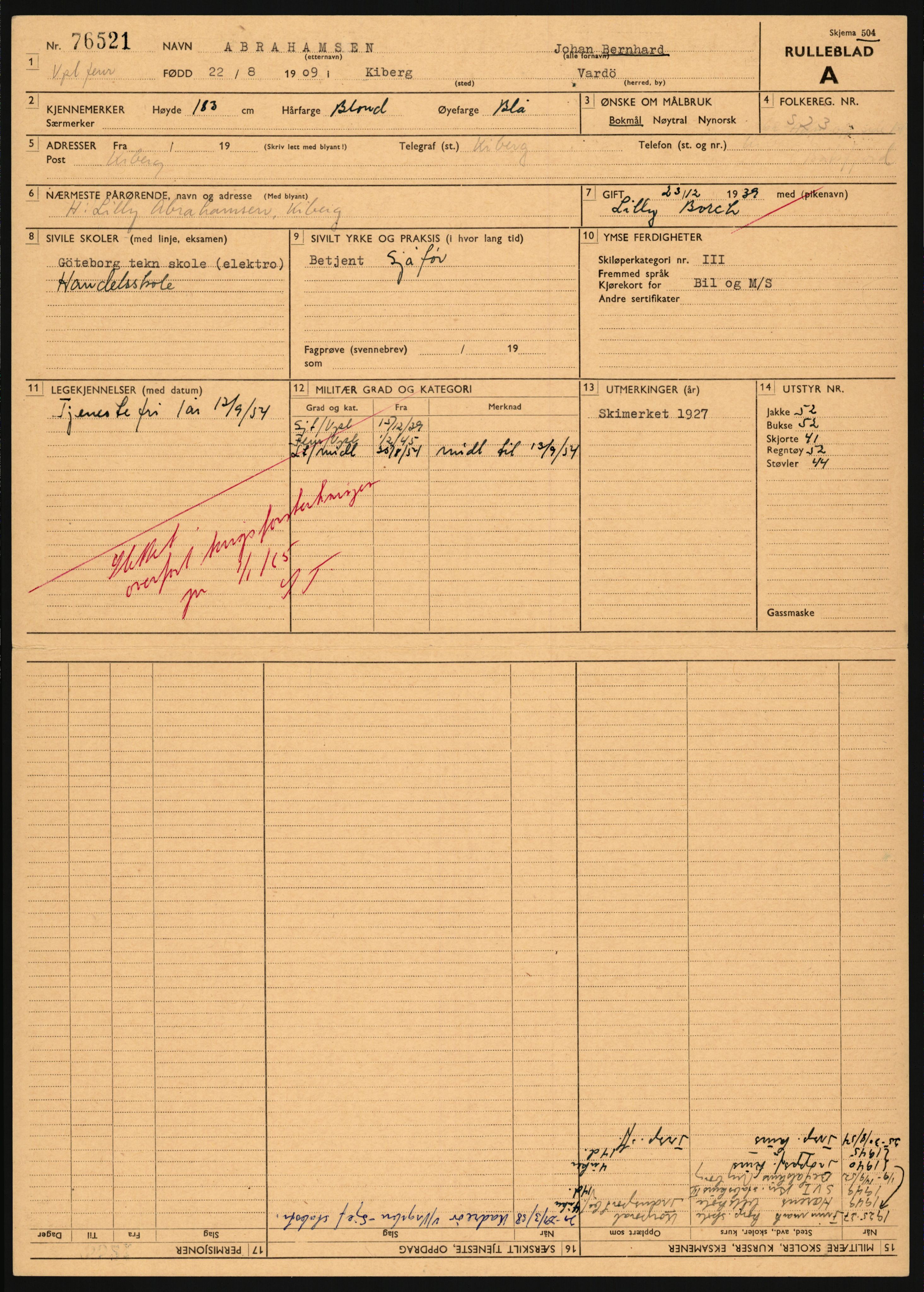 Forsvaret, Varanger bataljon, AV/RA-RAFA-2258/1/D/L0455: Rulleblad og tjenesteuttalelser for befal født 1894-1896, 1901-1909 og 1911-1915, 1894-1915, p. 96