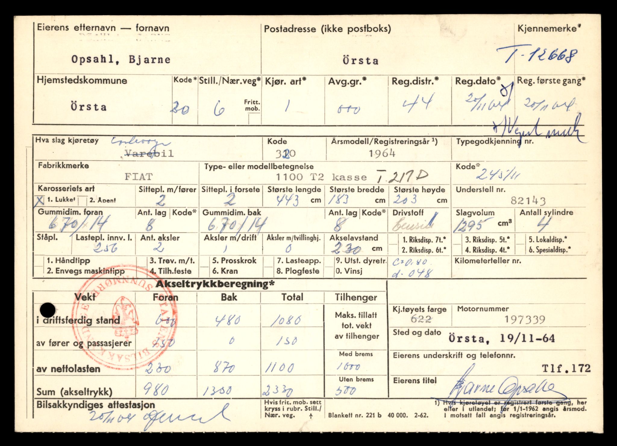 Møre og Romsdal vegkontor - Ålesund trafikkstasjon, AV/SAT-A-4099/F/Fe/L0035: Registreringskort for kjøretøy T 12653 - T 12829, 1927-1998, p. 304