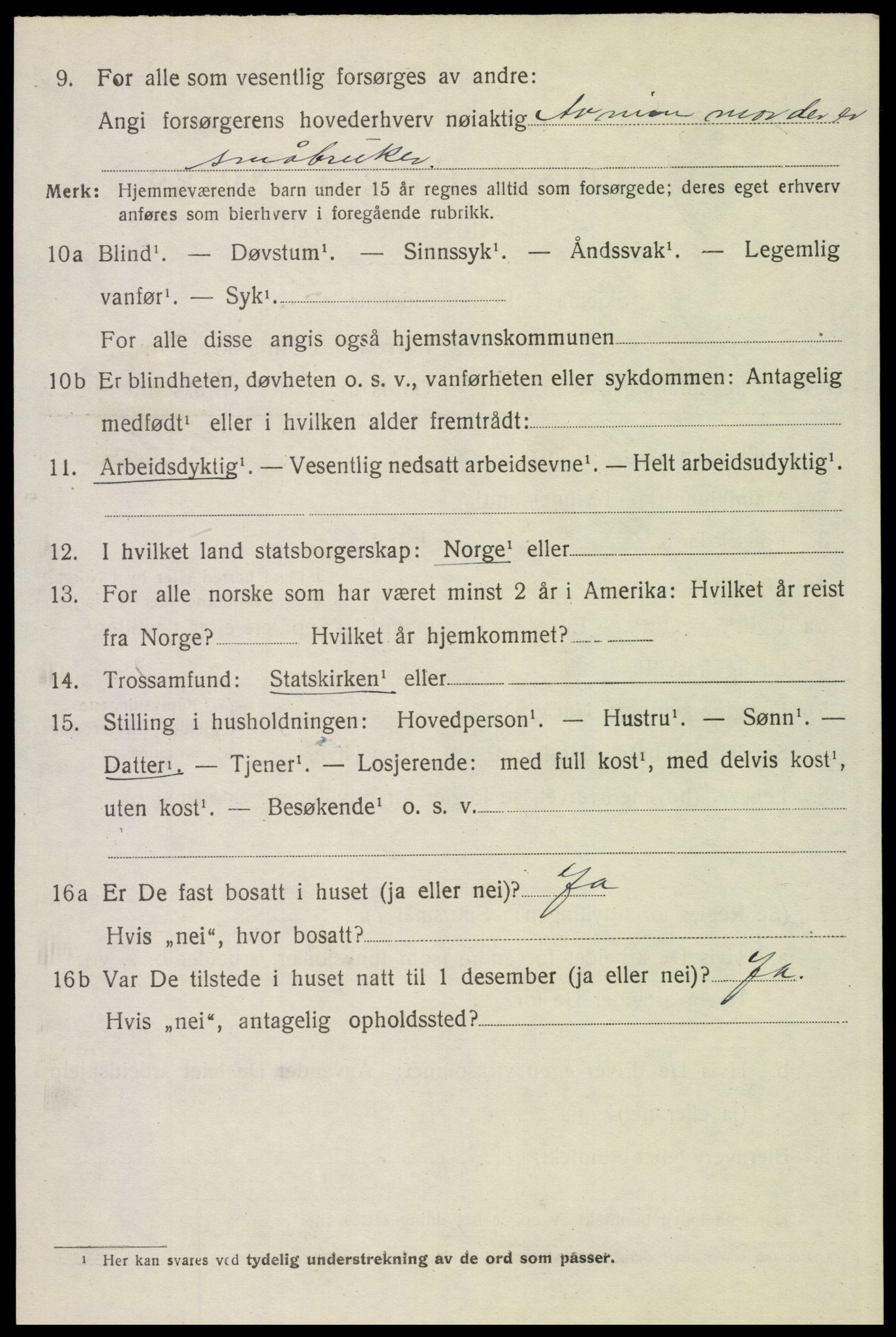 SAH, 1920 census for Trysil, 1920, p. 16092