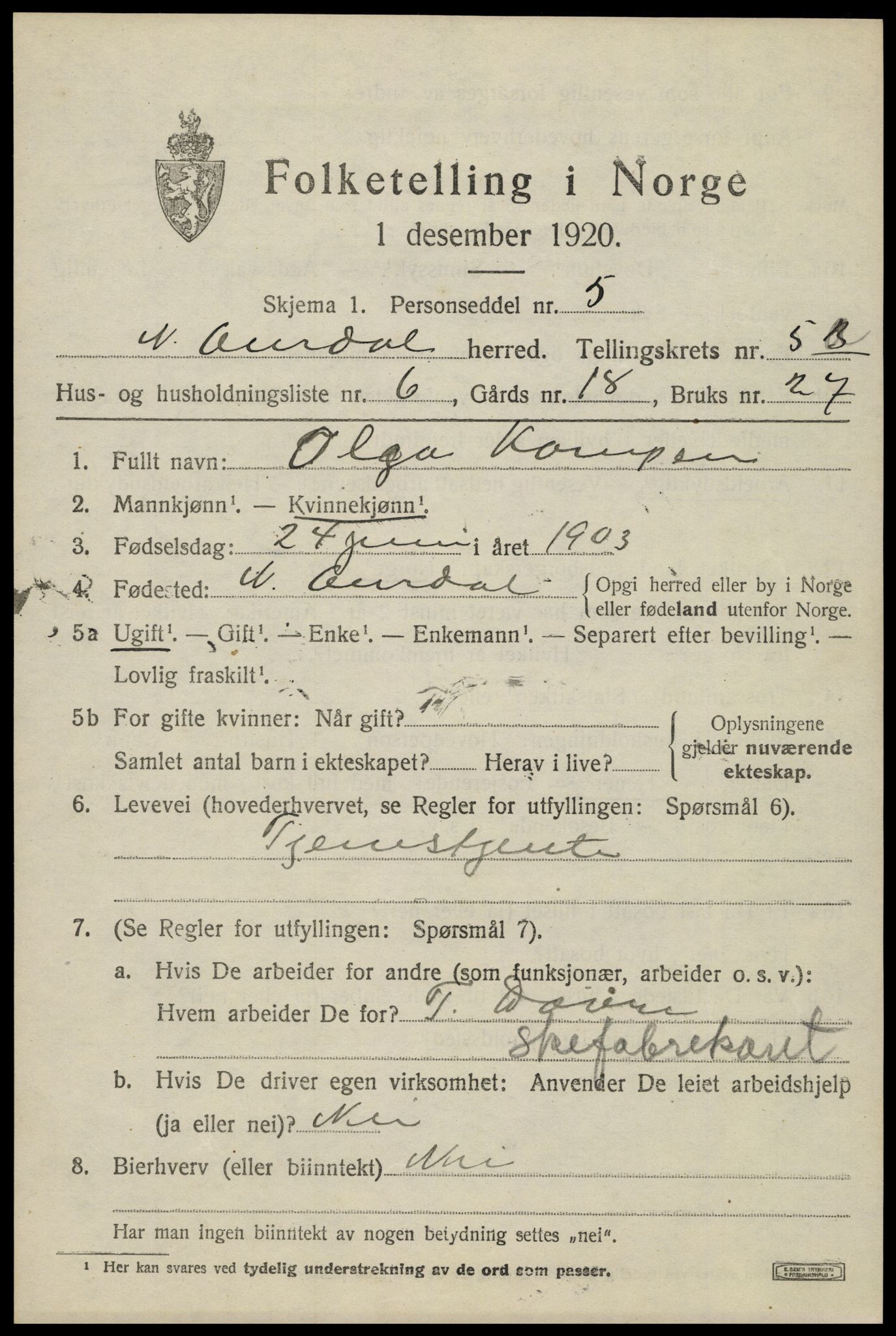 SAH, 1920 census for Nord-Aurdal, 1920, p. 4730