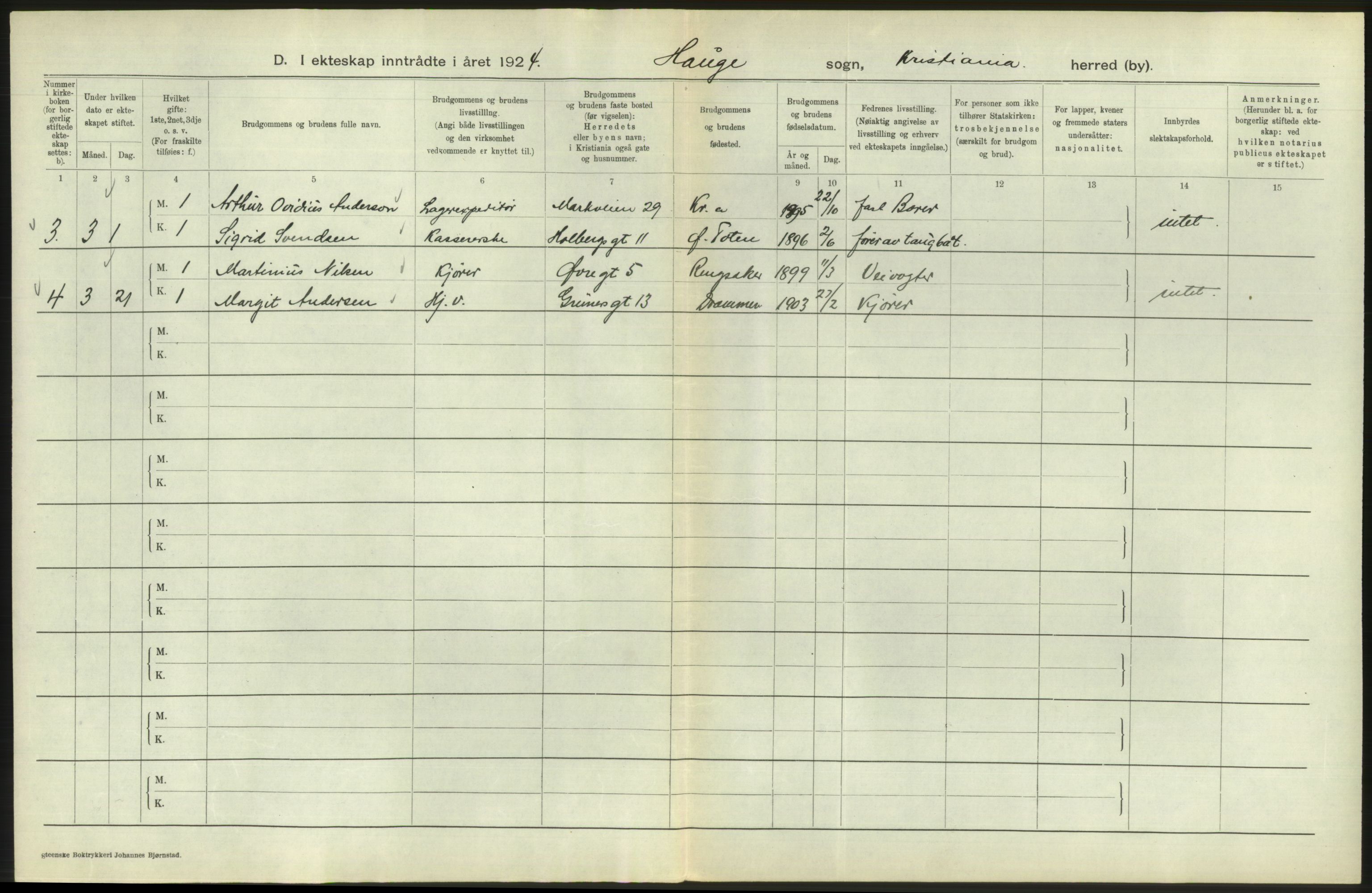 Statistisk sentralbyrå, Sosiodemografiske emner, Befolkning, AV/RA-S-2228/D/Df/Dfc/Dfcd/L0007: Kristiania: Gifte, 1924, p. 716
