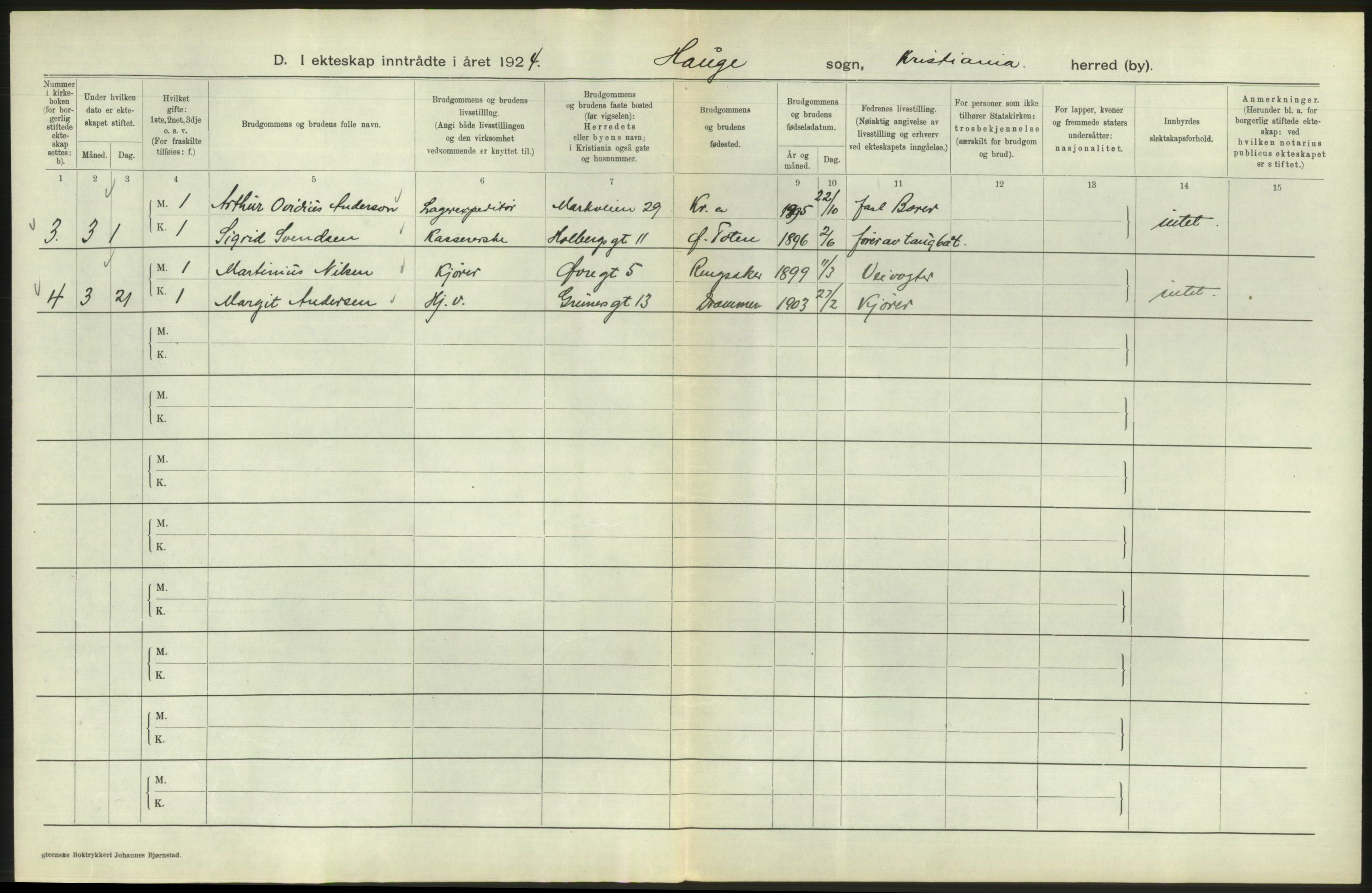 Statistisk sentralbyrå, Sosiodemografiske emner, Befolkning, RA/S-2228/D/Df/Dfc/Dfcd/L0007: Kristiania: Gifte, 1924, p. 716