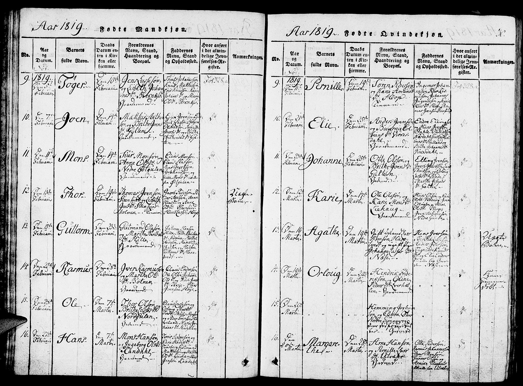 Gulen sokneprestembete, AV/SAB-A-80201/H/Haa/Haaa/L0018: Parish register (official) no. A 18, 1816-1825, p. 30