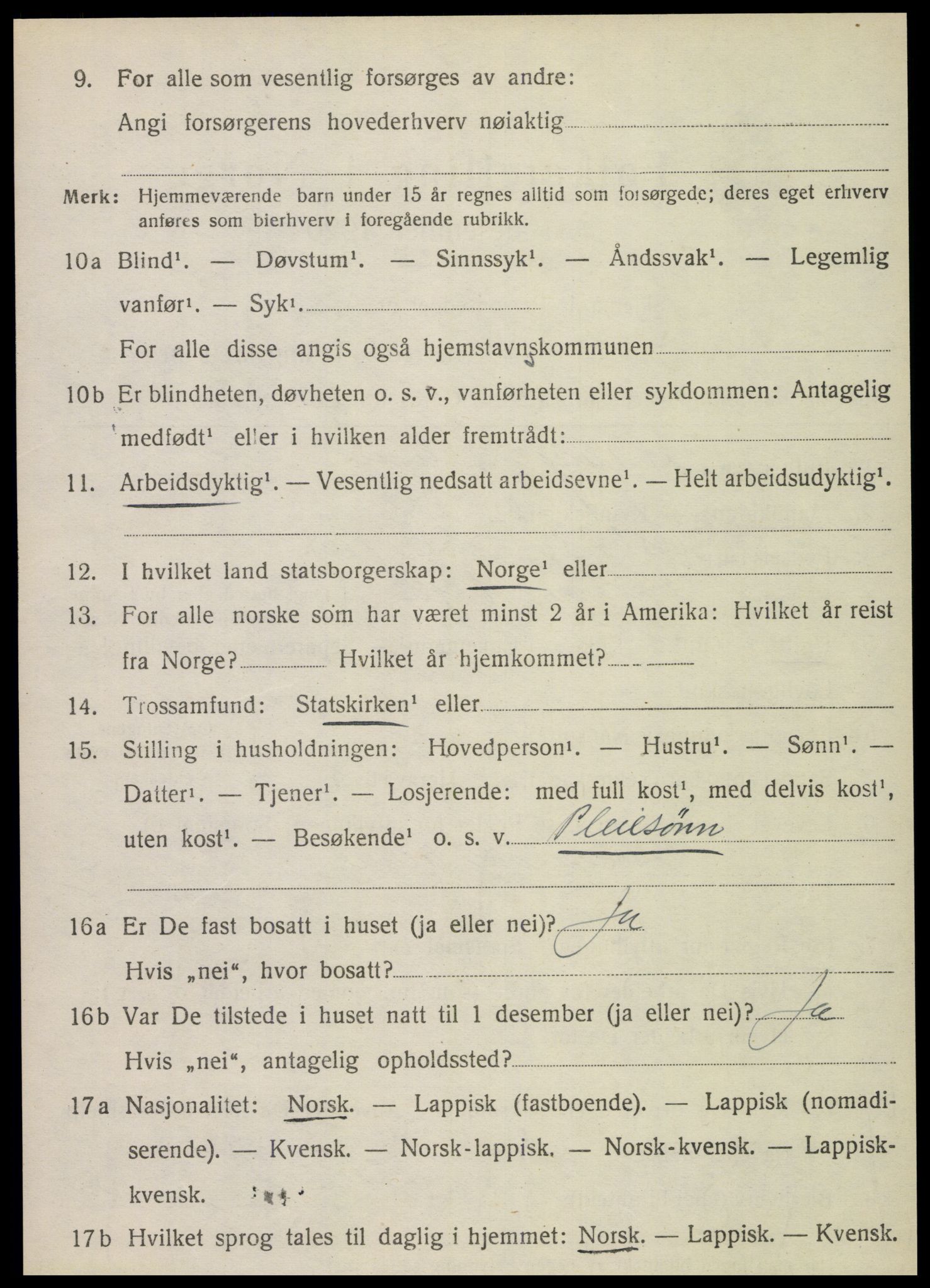 SAT, 1920 census for Vega, 1920, p. 4582