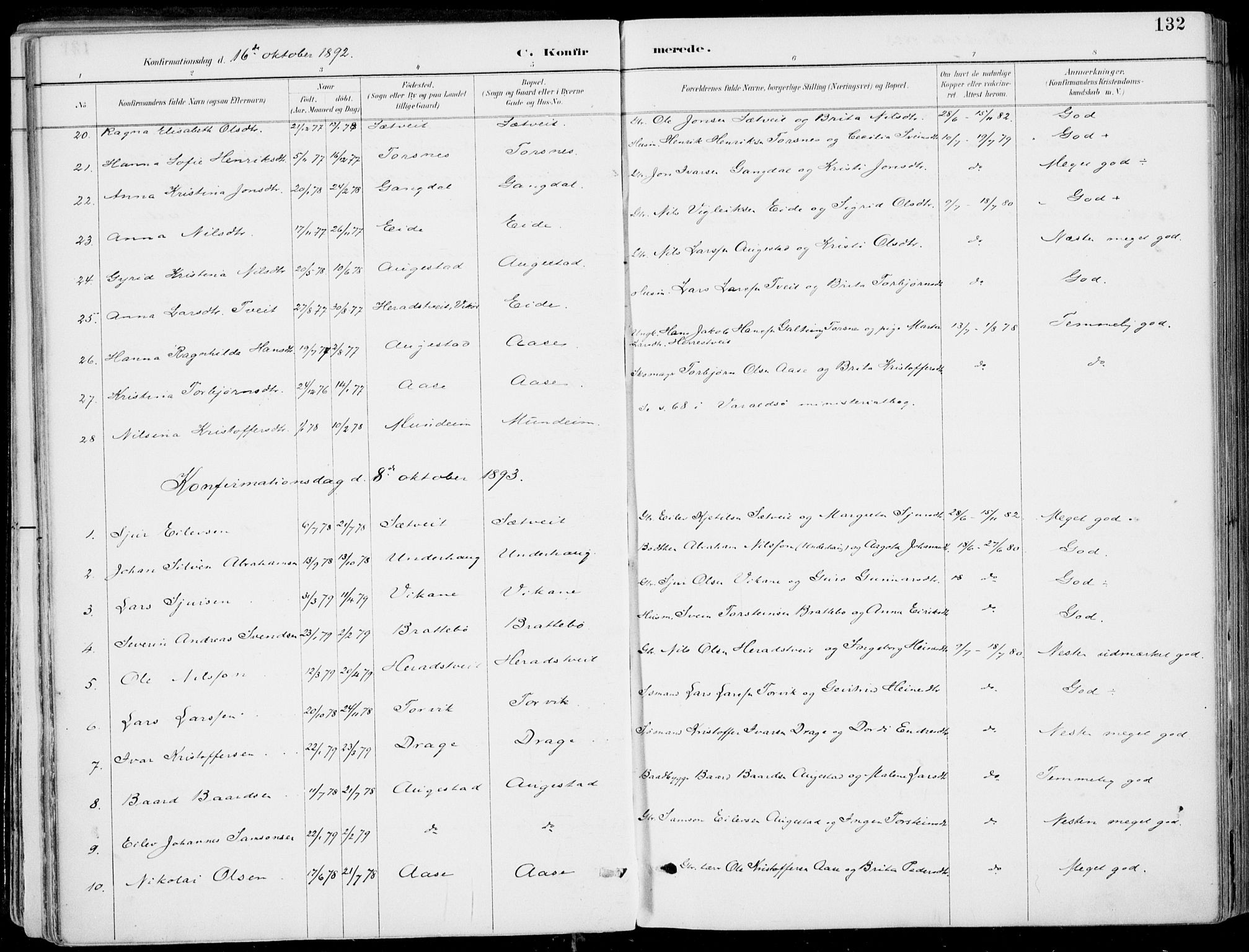 Strandebarm sokneprestembete, SAB/A-78401/H/Haa: Parish register (official) no. E  1, 1886-1908, p. 132