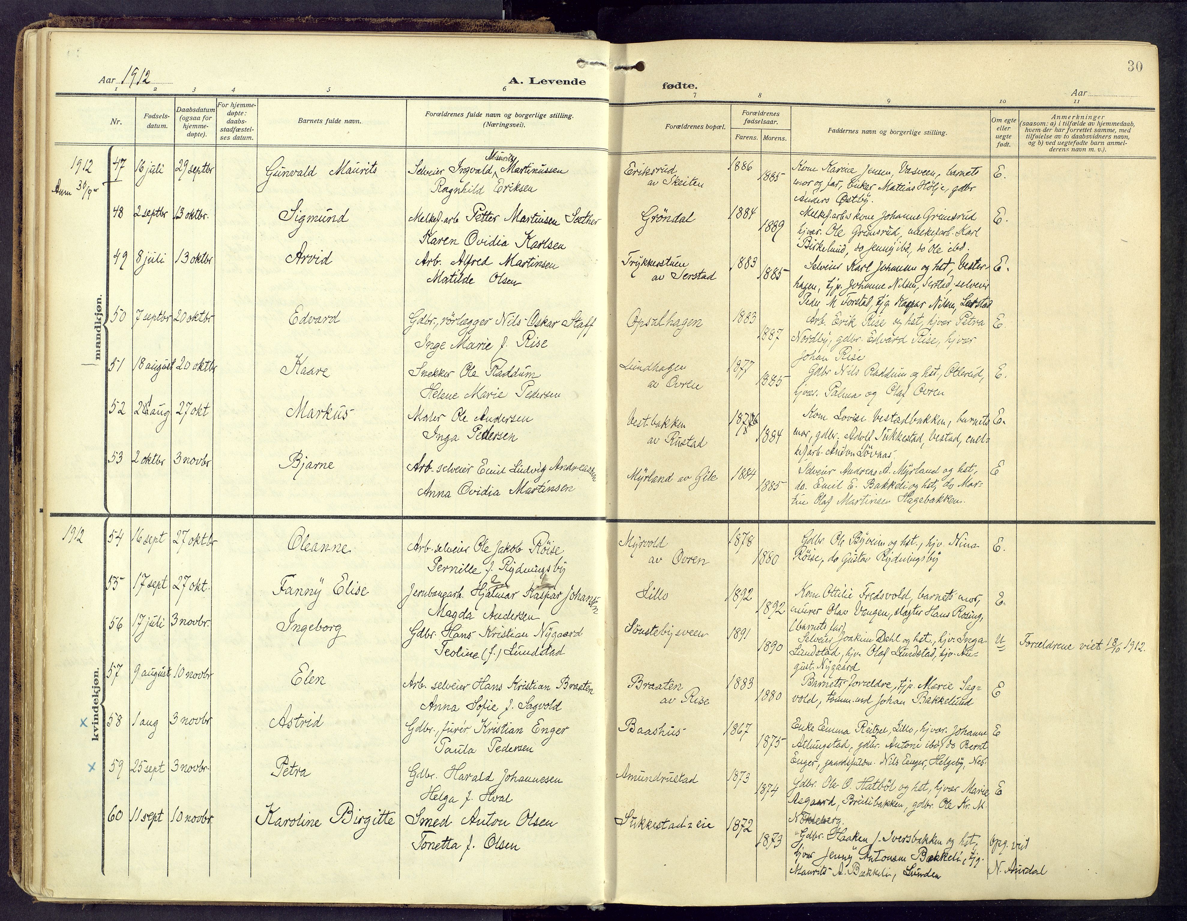 Østre Toten prestekontor, AV/SAH-PREST-104/H/Ha/Haa/L0010: Parish register (official) no. 10, 1910-1920, p. 30