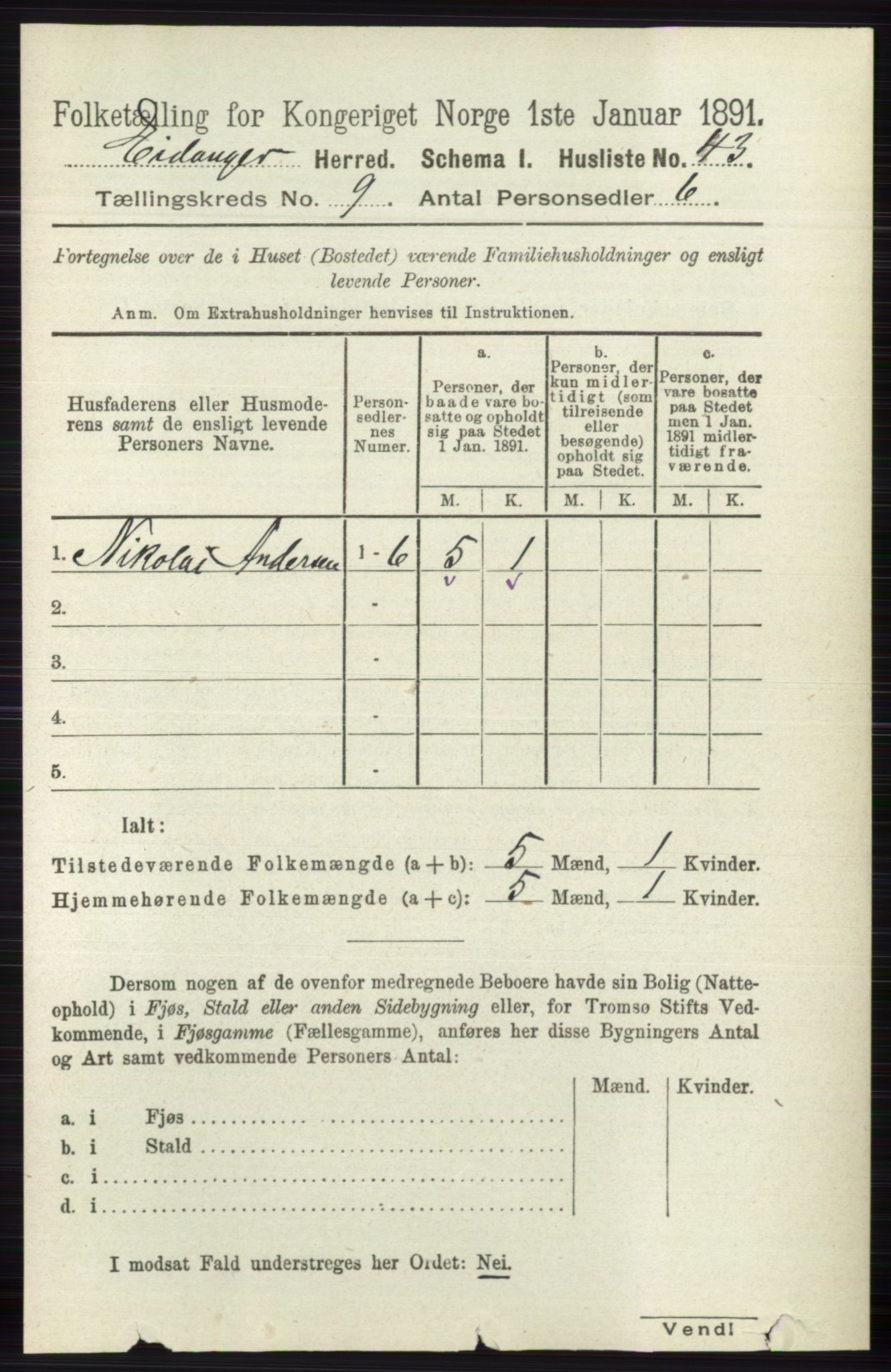 RA, 1891 census for 0813 Eidanger, 1891, p. 3610