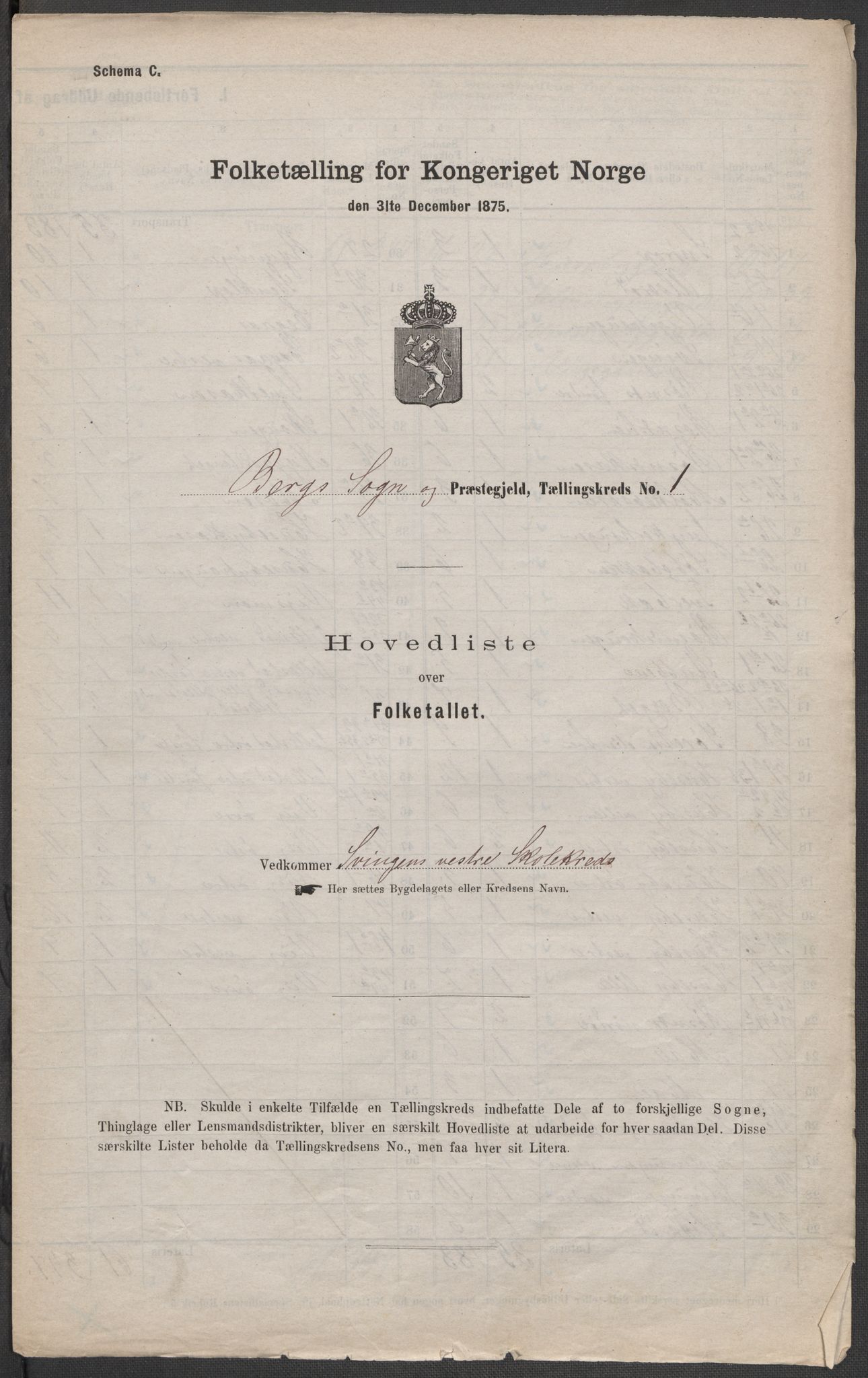 RA, 1875 census for 0116P Berg, 1875, p. 1