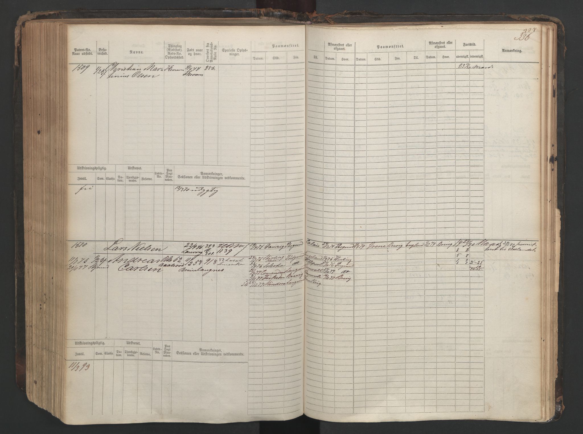 Larvik innrulleringskontor, SAKO/A-787/F/Fc/L0003: Hovedrulle, 1868, p. 336