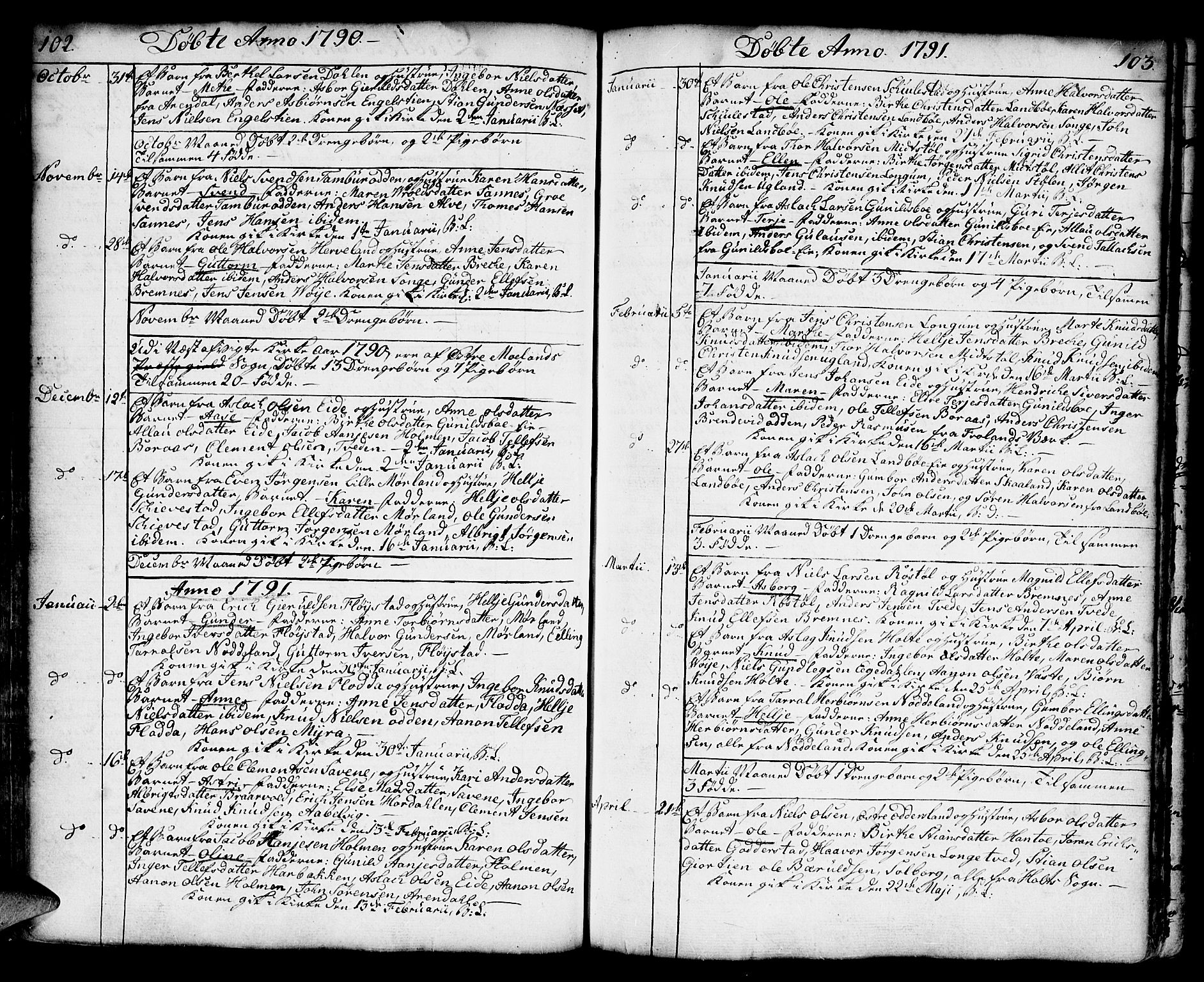 Austre Moland sokneprestkontor, SAK/1111-0001/F/Fa/Faa/L0002: Parish register (official) no. A 2, 1747-1808, p. 102-103