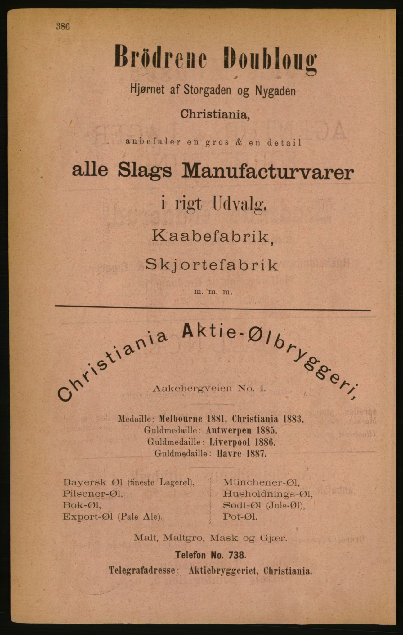 Kristiania/Oslo adressebok, PUBL/-, 1888, p. 386