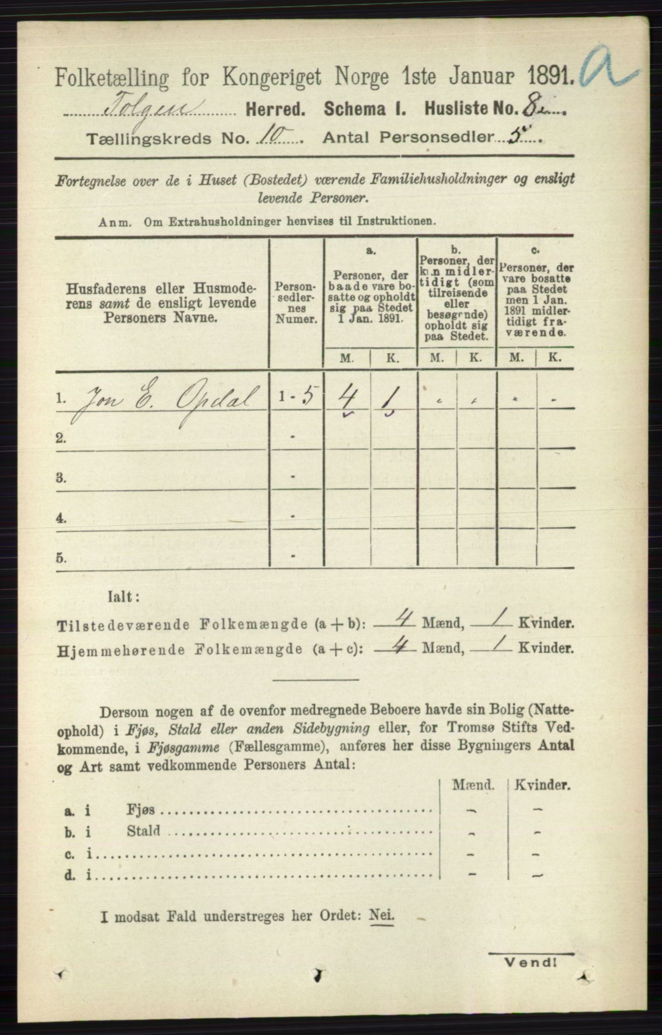 RA, 1891 census for 0436 Tolga, 1891, p. 2630