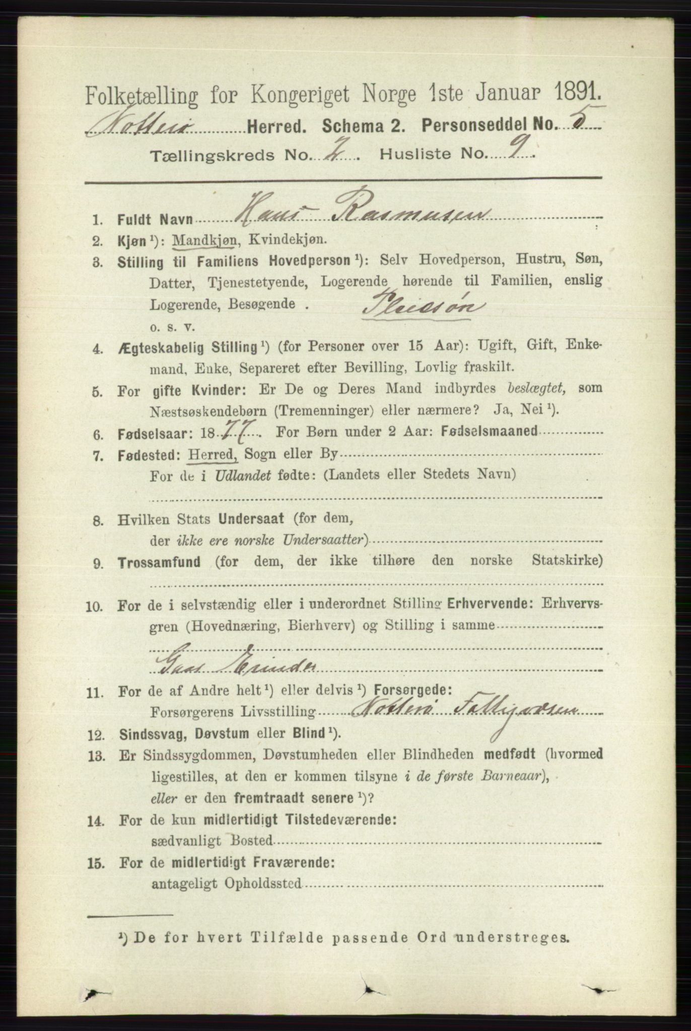 RA, 1891 census for 0722 Nøtterøy, 1891, p. 906