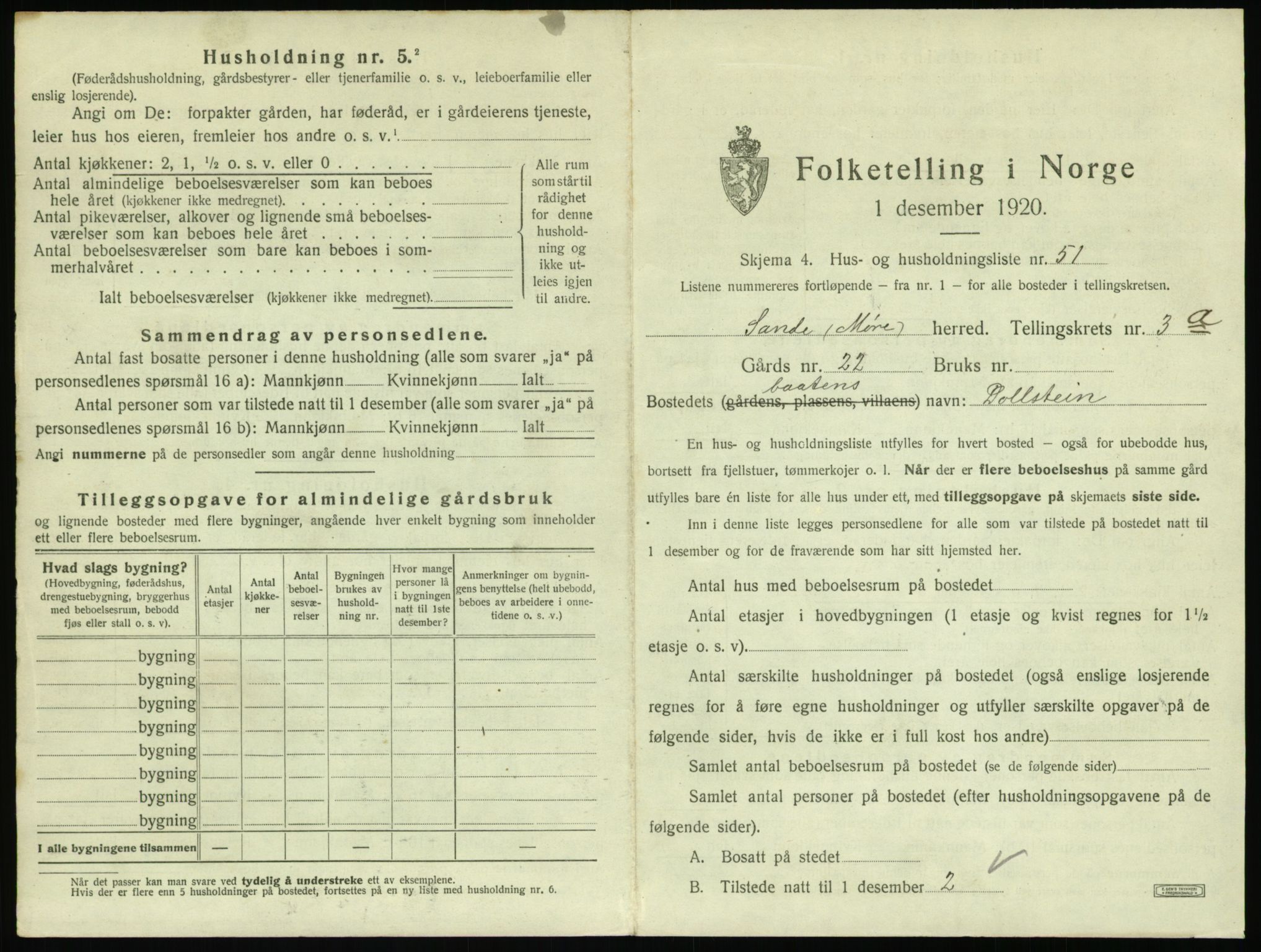 SAT, 1920 census for Sande (MR), 1920, p. 310