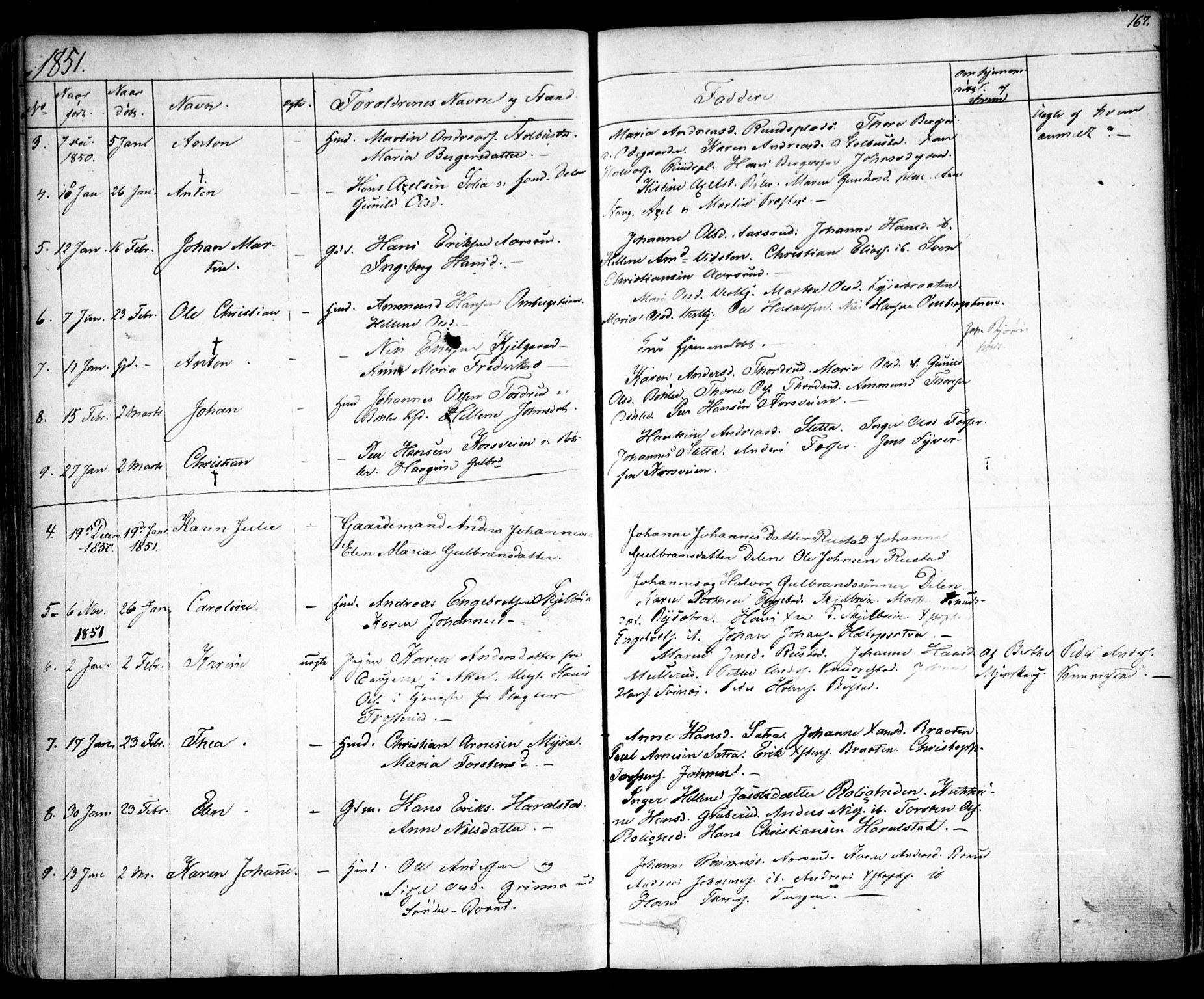 Enebakk prestekontor Kirkebøker, AV/SAO-A-10171c/F/Fa/L0009: Parish register (official) no. I 9, 1832-1861, p. 167