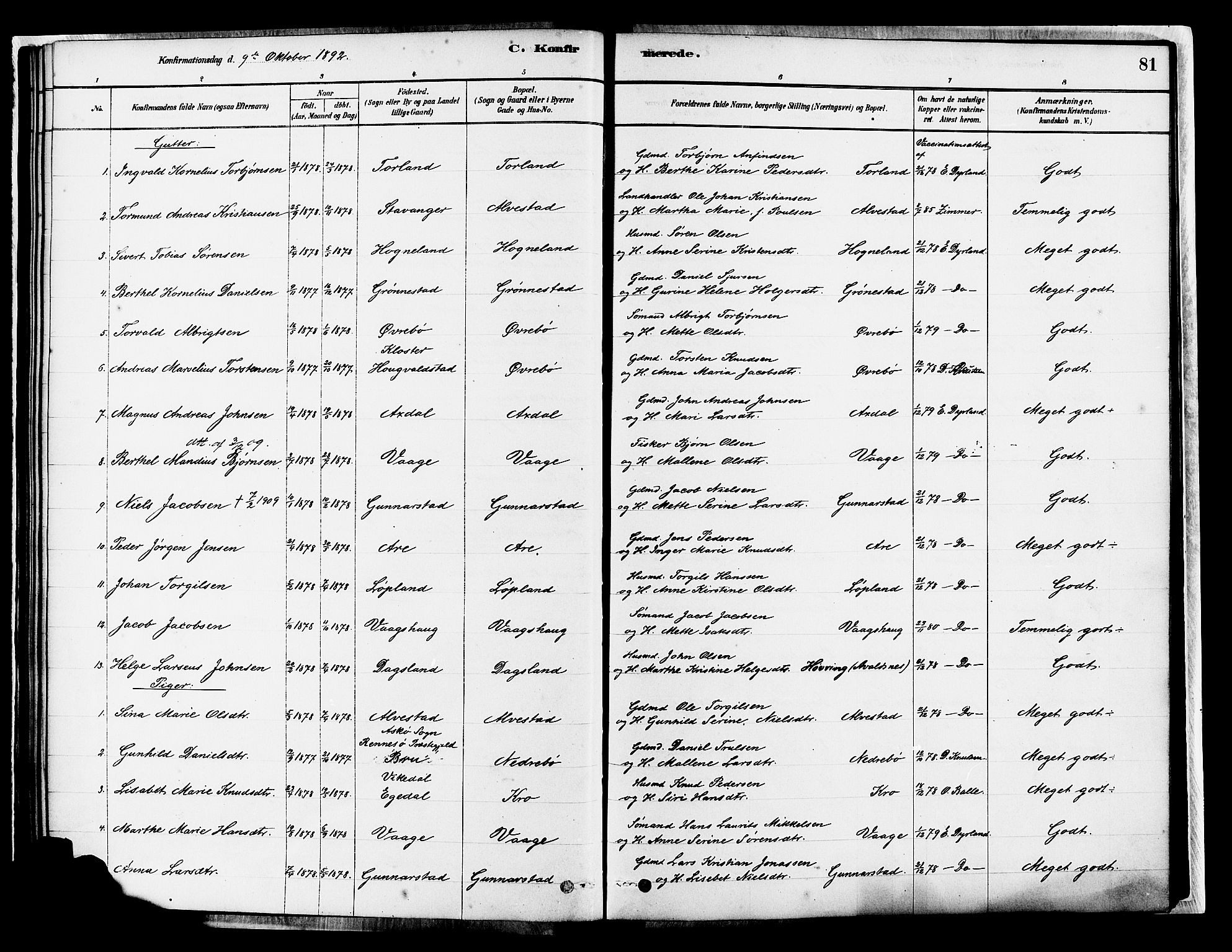 Tysvær sokneprestkontor, SAST/A -101864/H/Ha/Haa/L0007: Parish register (official) no. A 7, 1878-1897, p. 81