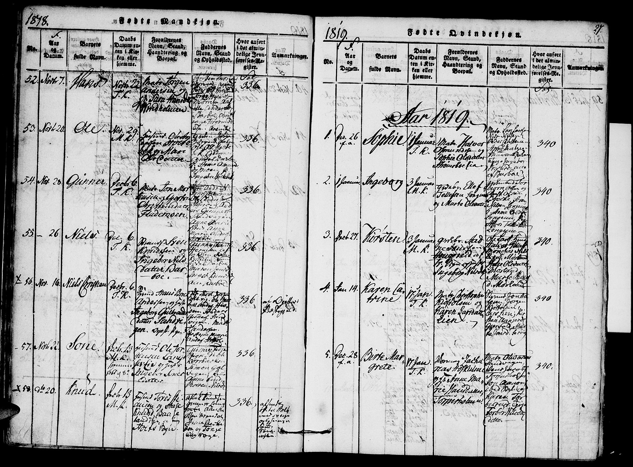 Austre Moland sokneprestkontor, AV/SAK-1111-0001/F/Fa/Faa/L0004: Parish register (official) no. A 4, 1816-1824, p. 27