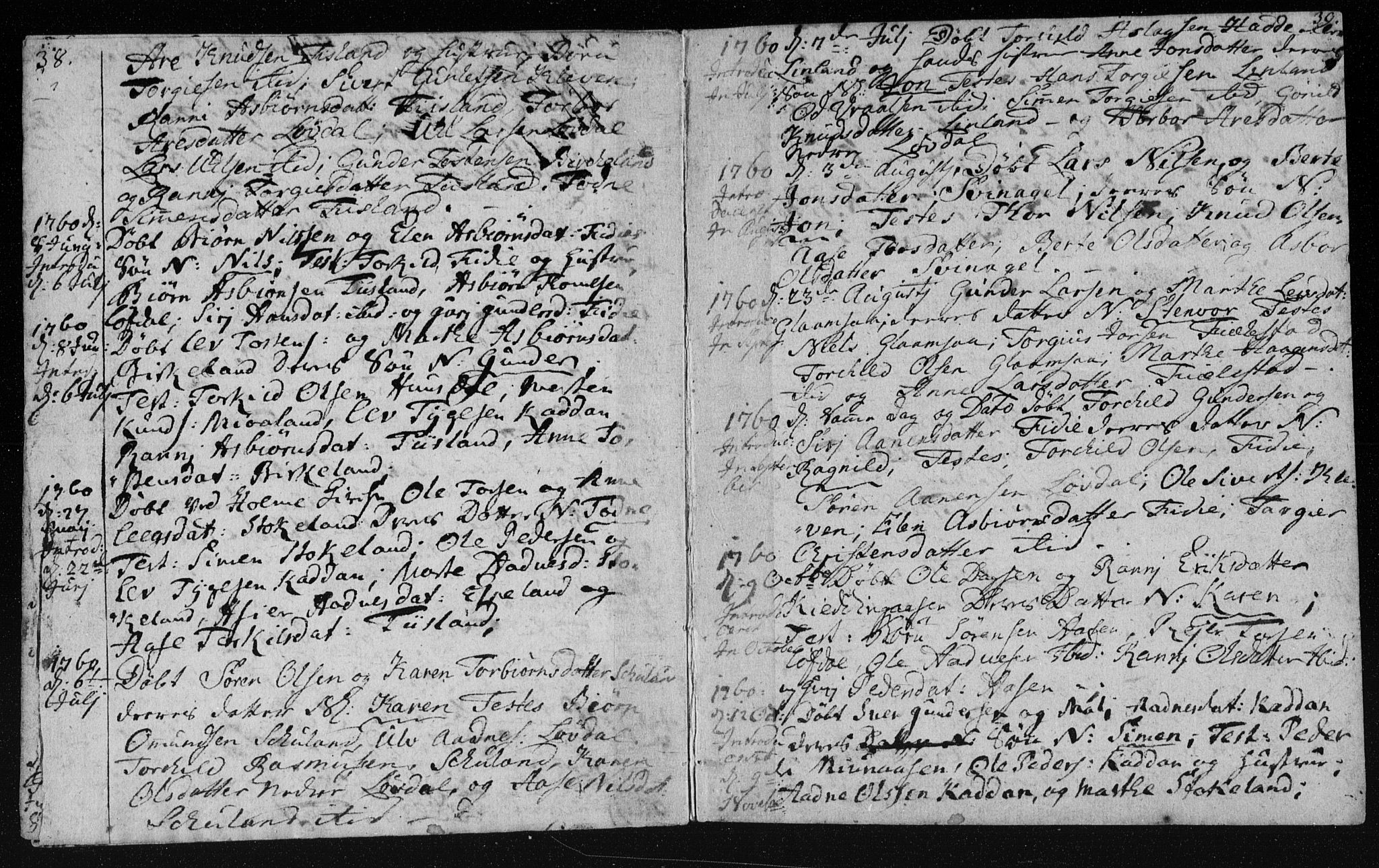 Holum sokneprestkontor, SAK/1111-0022/F/Fa/Fab/L0003: Parish register (official) no. A 3, 1752-1774, p. 38-39