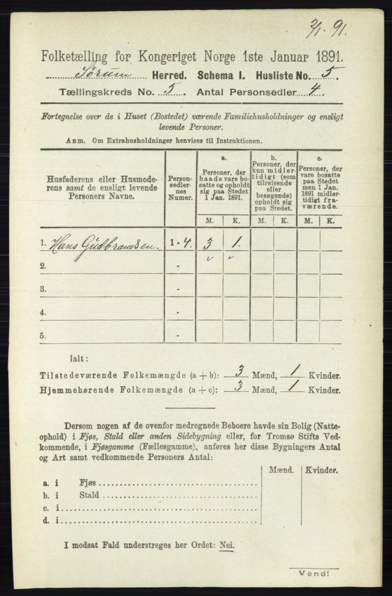 RA, 1891 census for 0226 Sørum, 1891, p. 2249