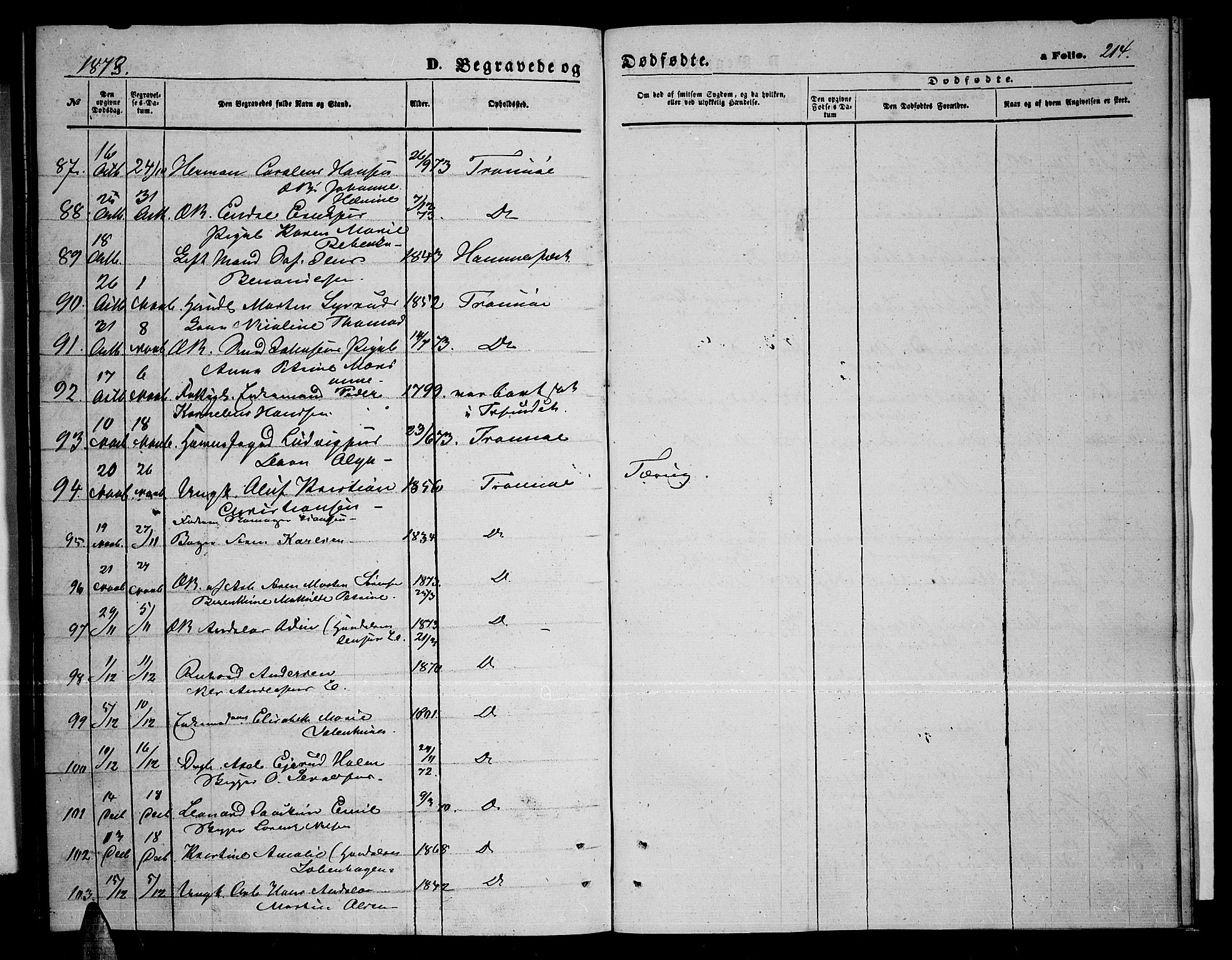 Tromsø sokneprestkontor/stiftsprosti/domprosti, AV/SATØ-S-1343/G/Gb/L0007klokker: Parish register (copy) no. 7, 1867-1875, p. 214