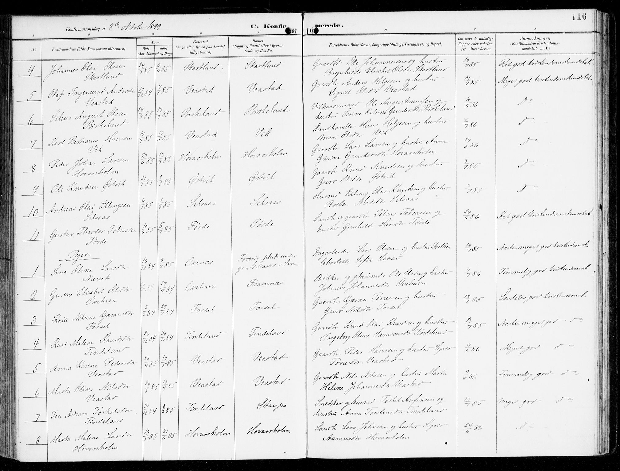 Sveio Sokneprestembete, SAB/A-78501/H/Haa: Parish register (official) no. D 2, 1894-1916, p. 116