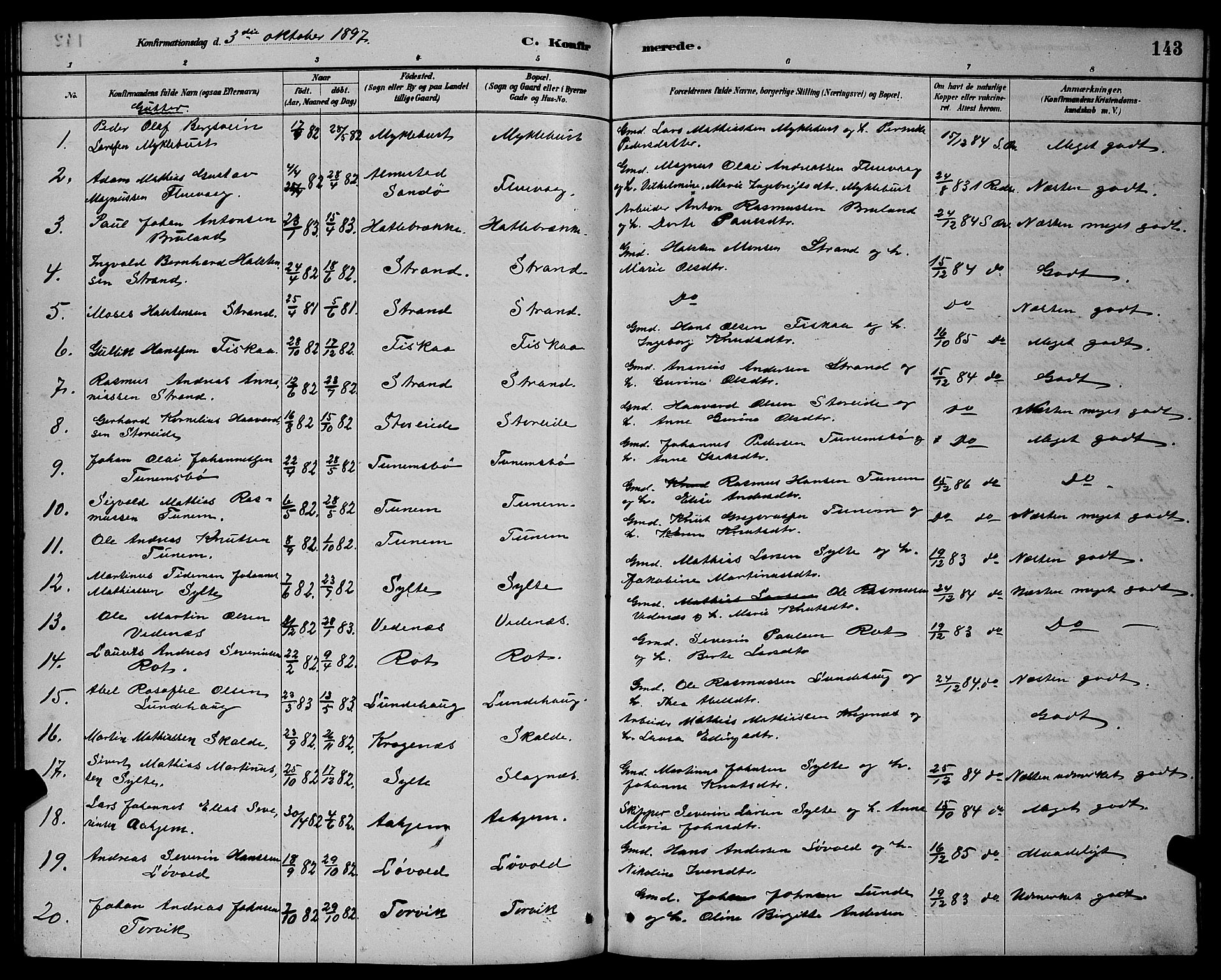 Ministerialprotokoller, klokkerbøker og fødselsregistre - Møre og Romsdal, AV/SAT-A-1454/501/L0017: Parish register (copy) no. 501C03, 1885-1901, p. 143