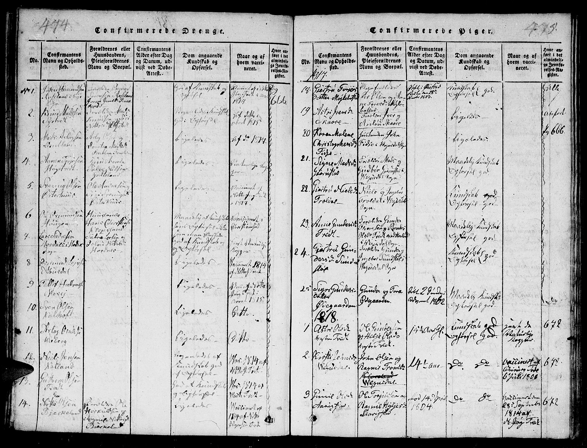 Evje sokneprestkontor, SAK/1111-0008/F/Fb/Fba/L0001: Parish register (copy) no. B 1, 1816-1842, p. 474-475