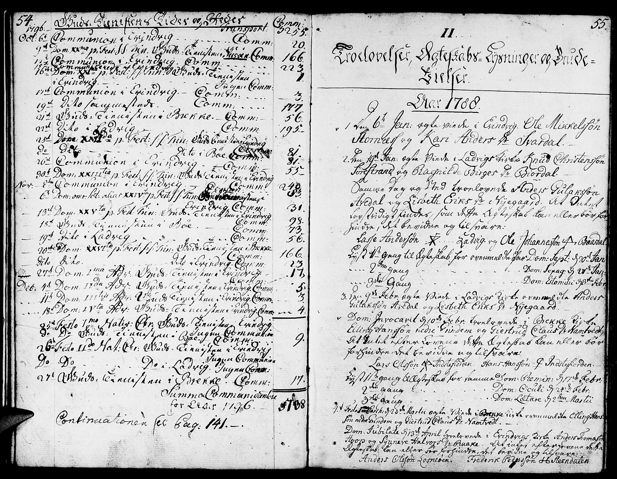 Gulen sokneprestembete, SAB/A-80201/H/Haa/Haaa/L0015: Parish register (official) no. A 15, 1788-1798, p. 54-55