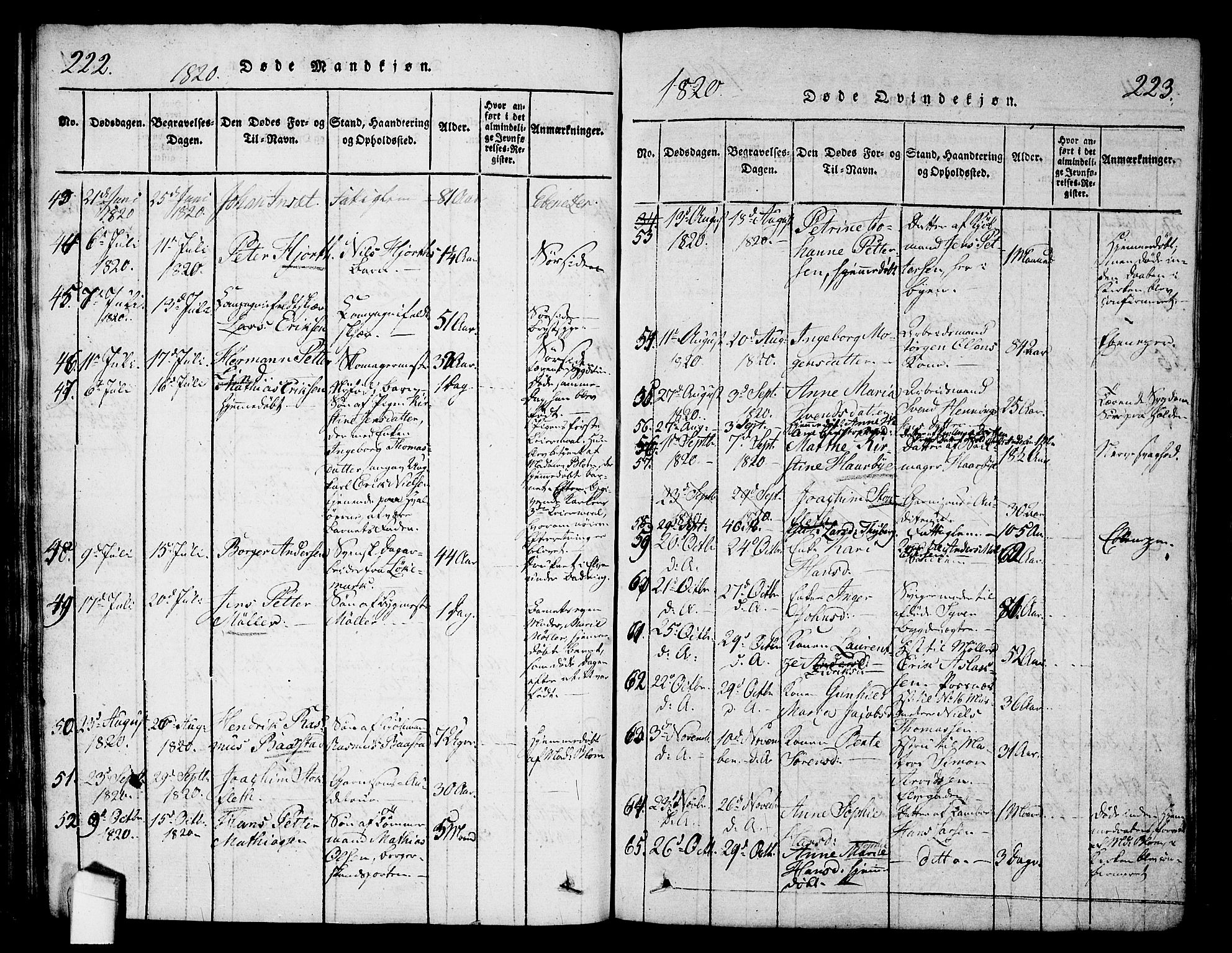 Halden prestekontor Kirkebøker, AV/SAO-A-10909/G/Ga/L0001: Parish register (copy) no. 1, 1815-1833, p. 222-223